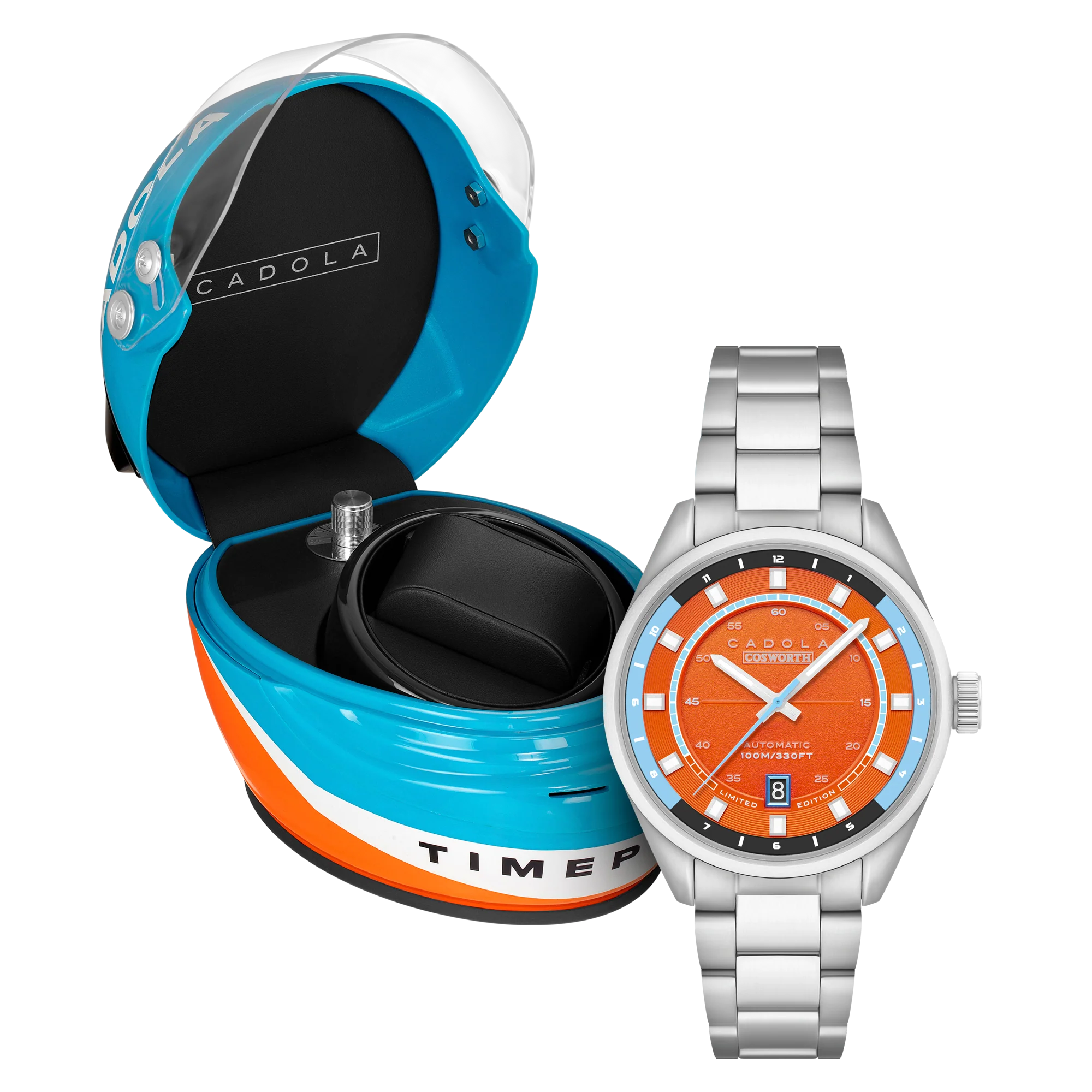 DFV-COSWORTH HELMET WATCH WINDER AUTOMATIC LIMITED EDITION ORANGE / STAINLESS STEEL | Orange Dial