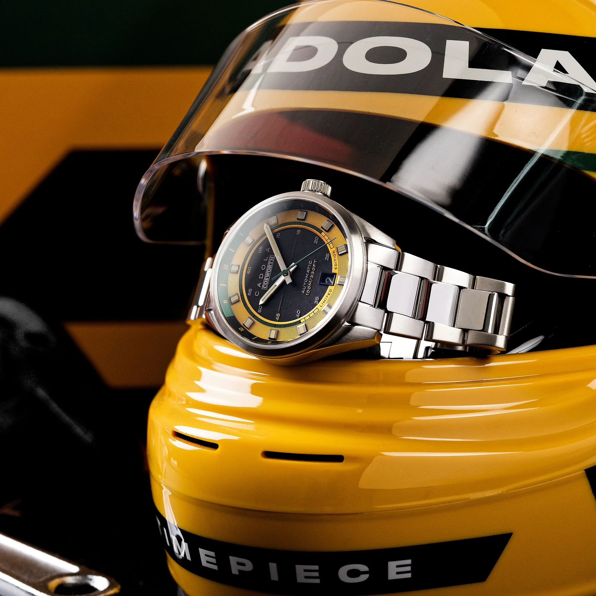 DFV-COSWORTH HELMET WATCH WINDER AUTOMATIC LIMITED EDITION YELLOW / STAINLESS STEEL | Yellow Dial - Image 4