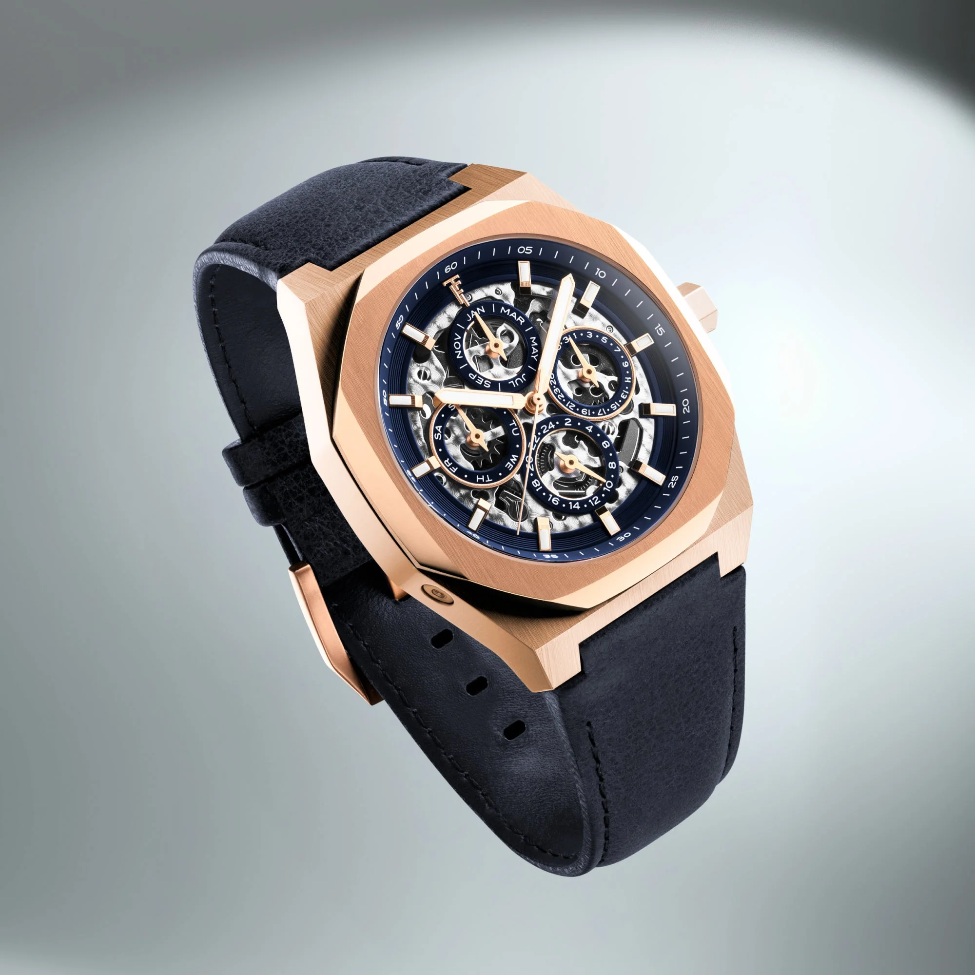 Discovery Drake Triple Calendar Skeleton Automatic Blue / Genuine Leather | Blue Dial - Image 4