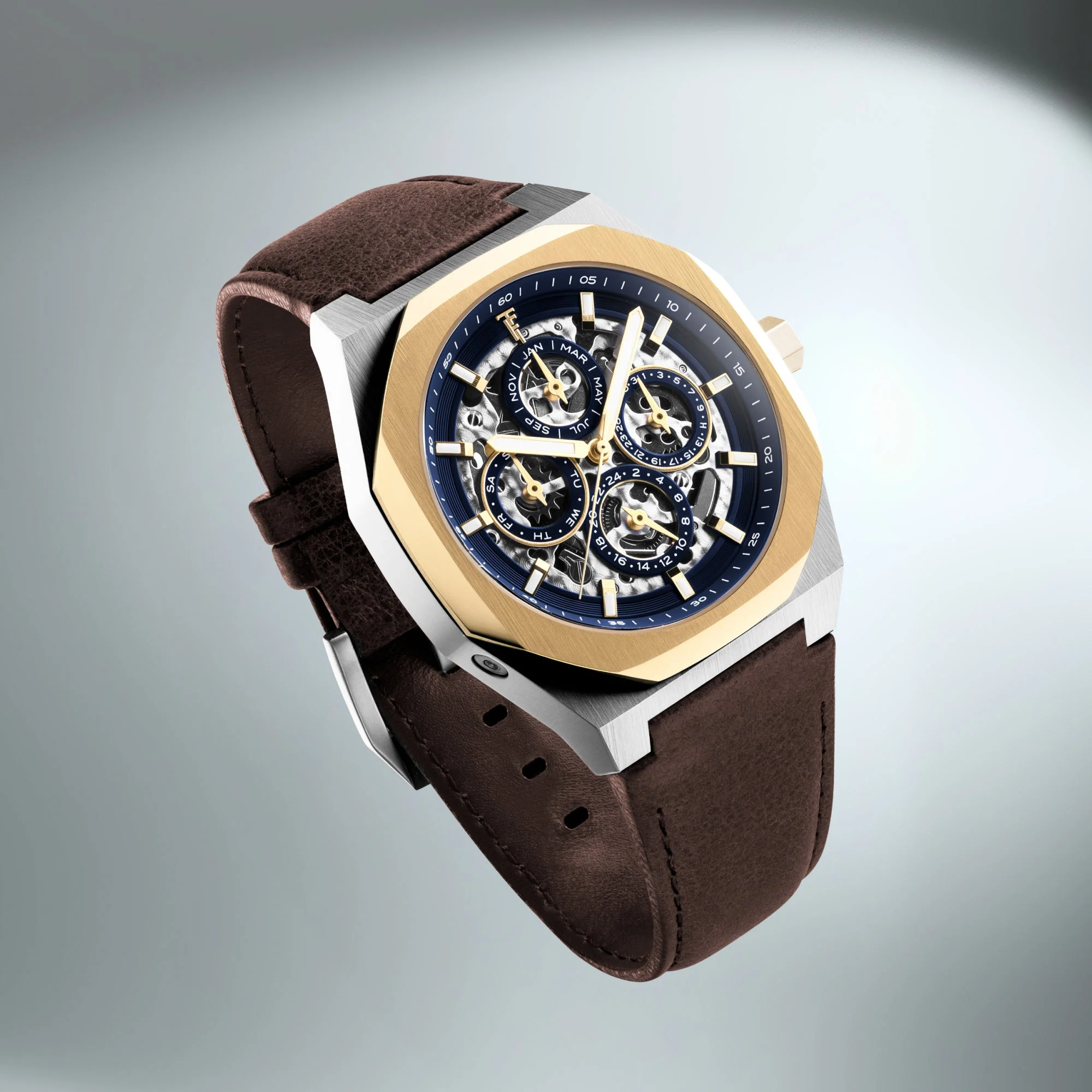 Discovery Drake Triple Calendar Skeleton Automatic Blue / Genuine Leather Blue Dial - Image 3