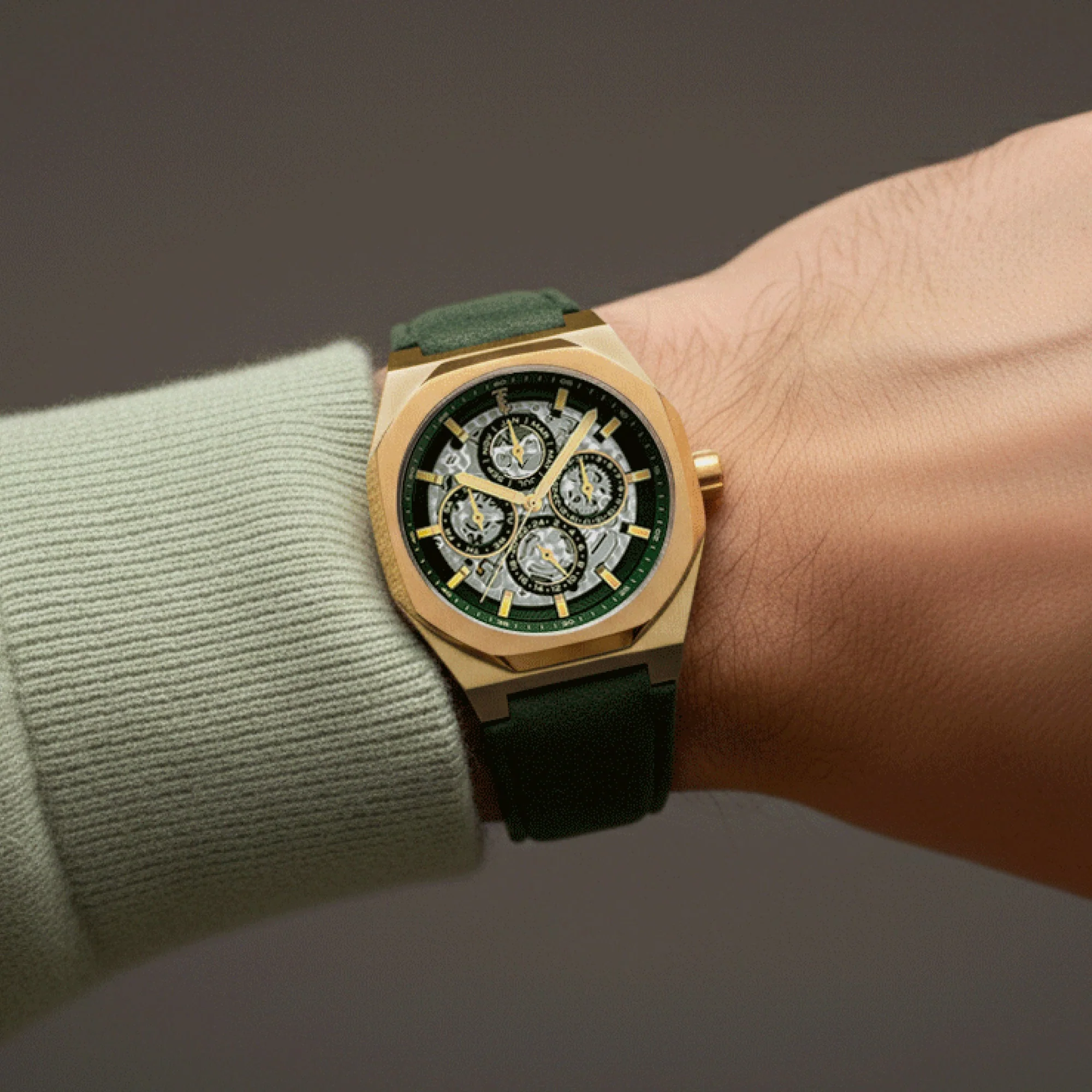 Discovery Drake Triple Calendar Skeleton Automatic Green / Genuine Leather | Green Dial - Image 2
