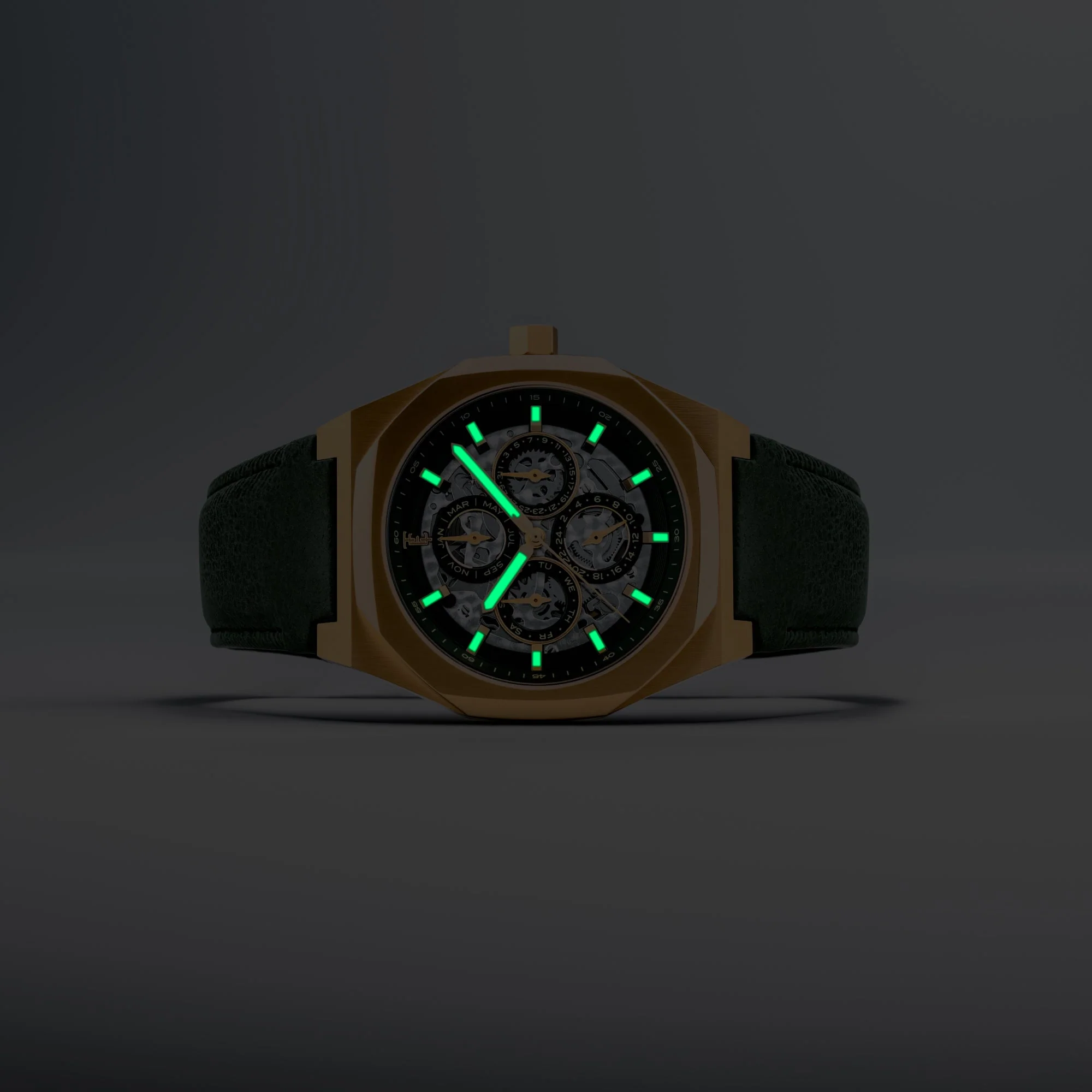 Discovery Drake Triple Calendar Skeleton Automatic Green / Genuine Leather | Green Dial - Image 4