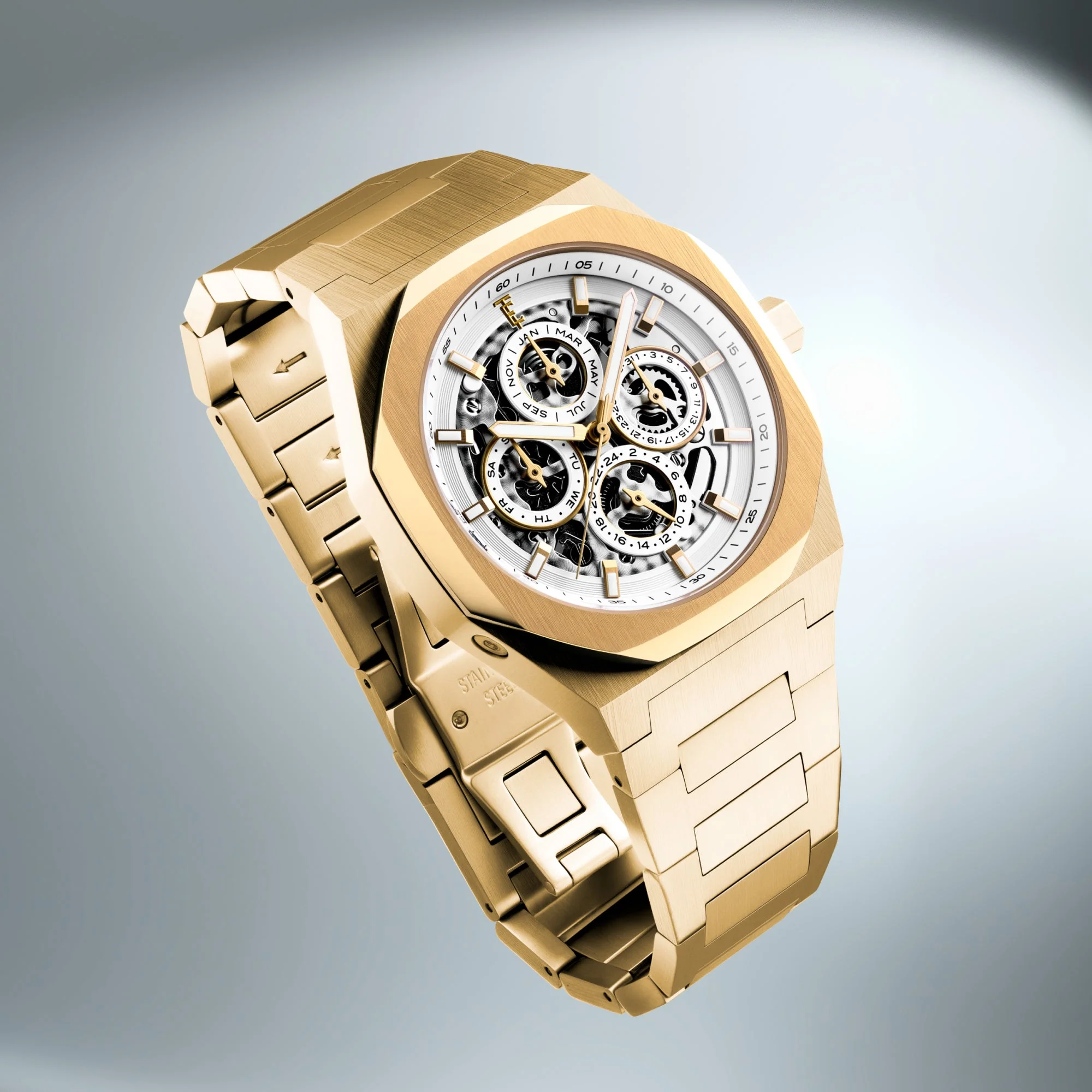 Discovery Drake Triple Calendar Skeleton Automatic White & Gold / Stainless Steel | White Dial - Image 3