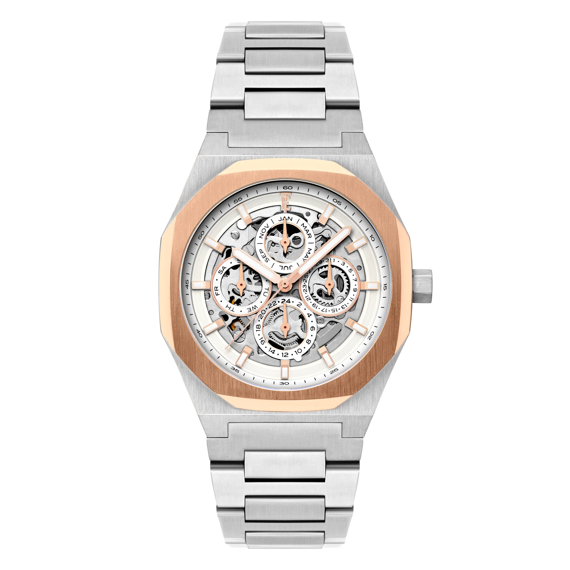 Discovery Drake Triple Calendar Skeleton Automatic White & Rose Gold / Stainless Steel | White Dial