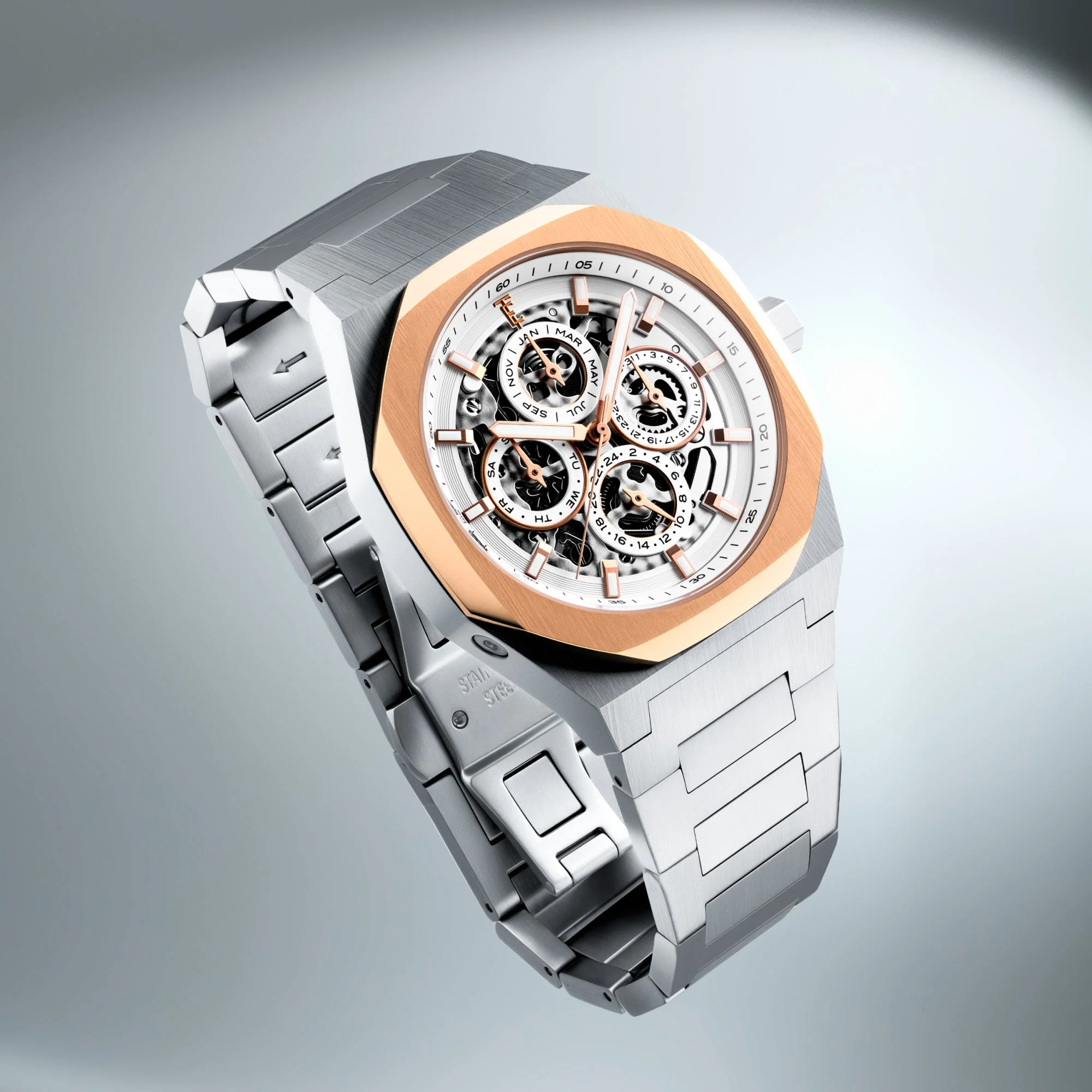 Discovery Drake Triple Calendar Skeleton Automatic White & Rose Gold / Stainless Steel | White Dial - Image 3