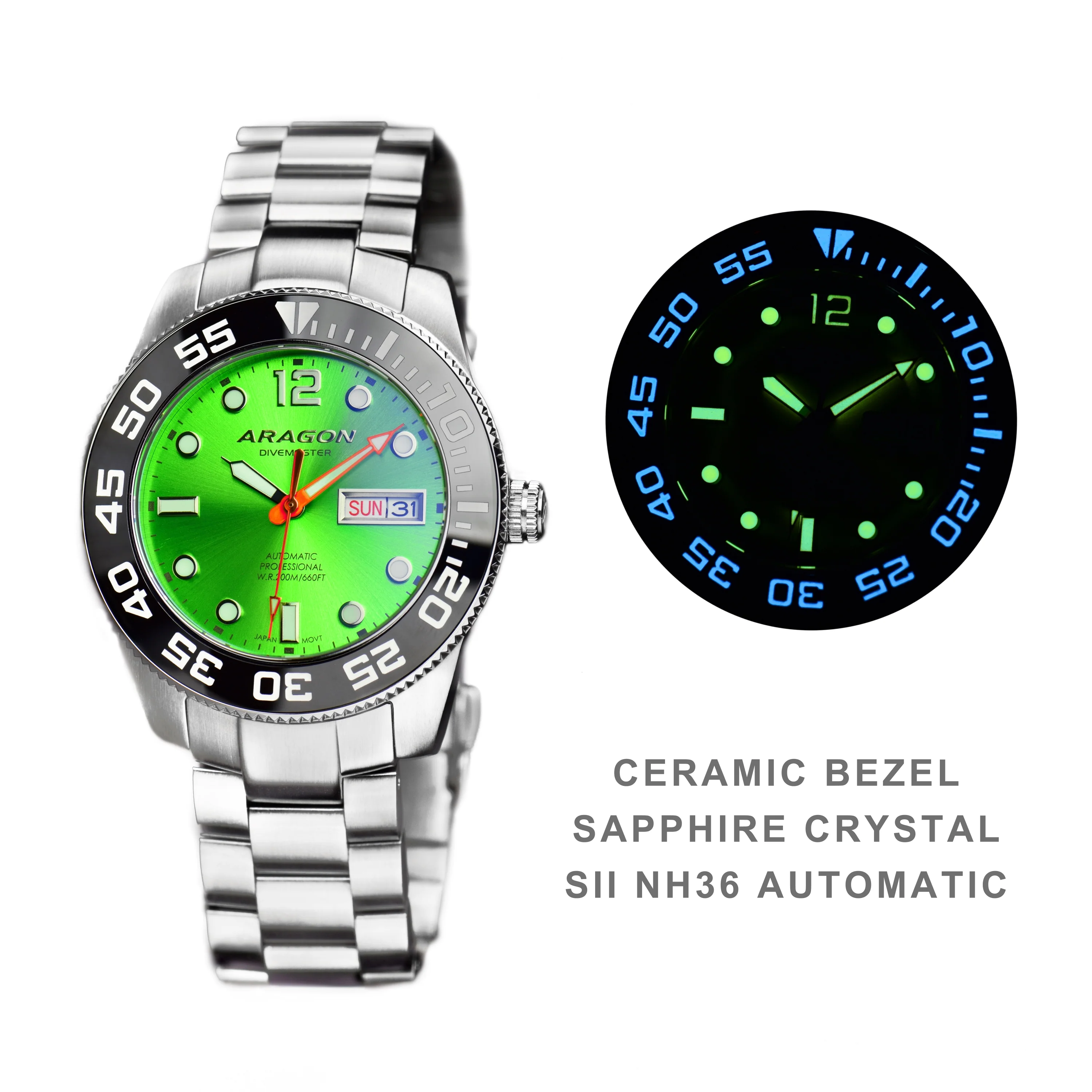 Divemaster 42 NH36 Automatic (Bracelet) Lime Green Dial | Lime Green Dial Dial - Image 2