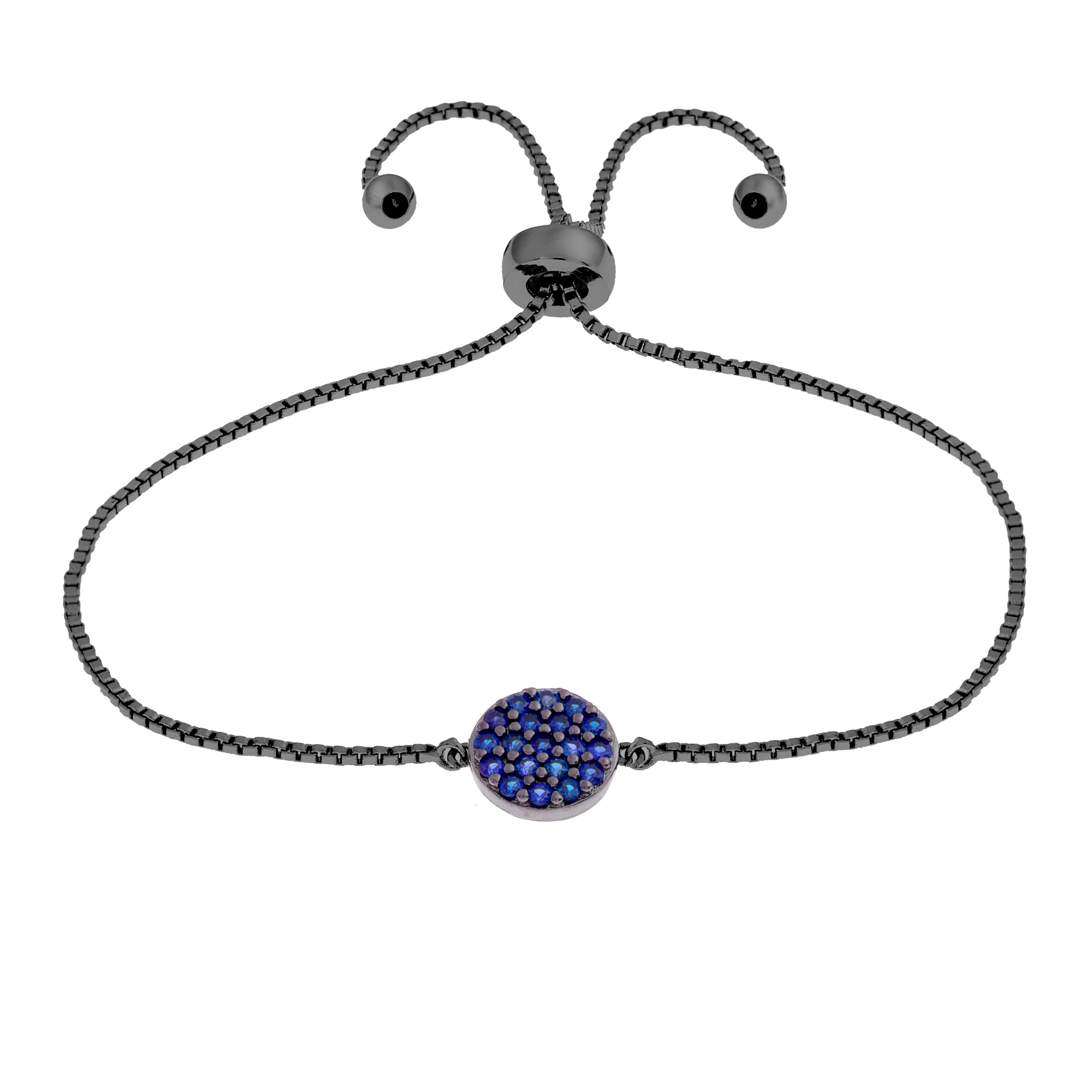 Elegant Confetti Women's 18K Black Gold Plated Blue CZ Simulated Diamond Circle Adjustable Bolo Bracelet 18k Black Gold