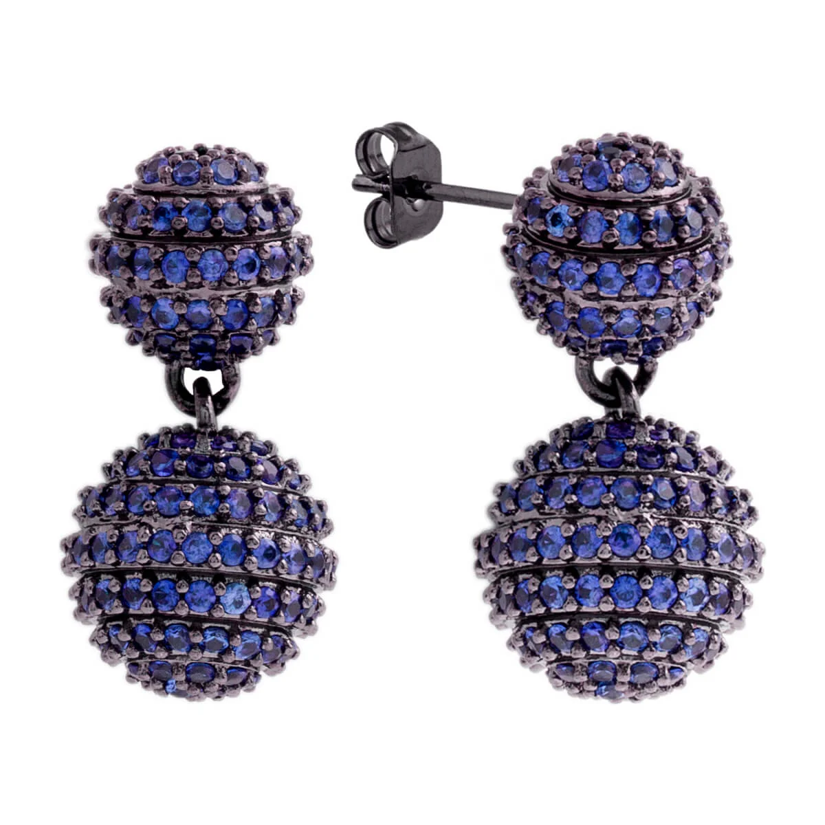 Elegant Confetti Women's 18K Black Gold Plated Blue CZ Simulated Diamond Pave Ball Drop Statement Earrings 18k Black Gold