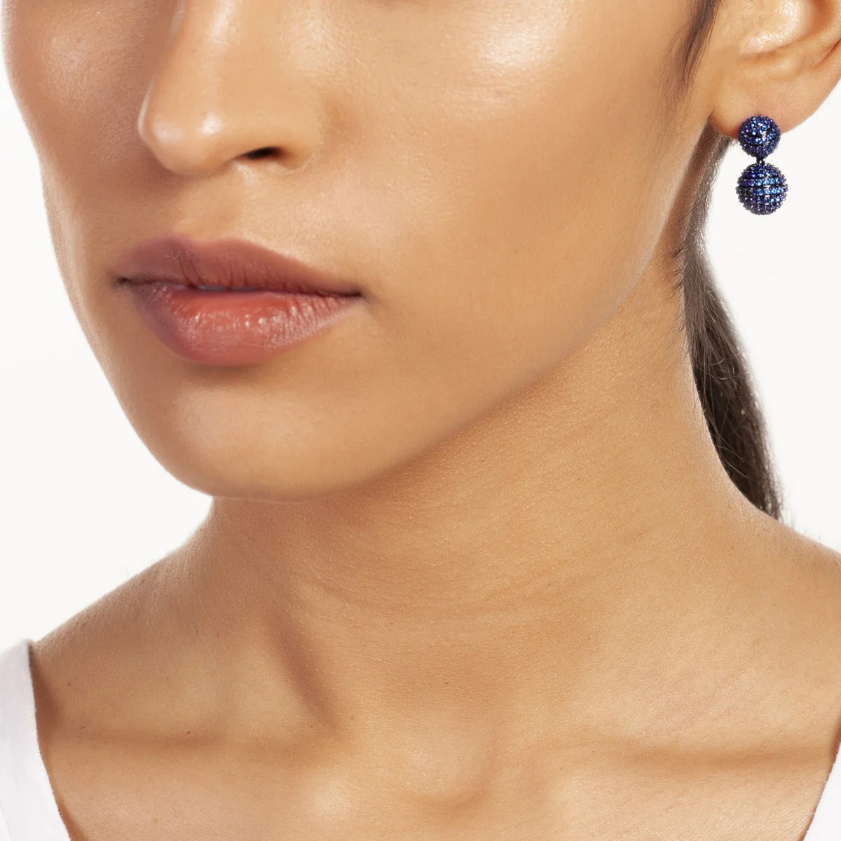 Elegant Confetti Women's 18K Black Gold Plated Blue CZ Simulated Diamond Pave Ball Drop Statement Earrings 18k Black Gold - Image 2