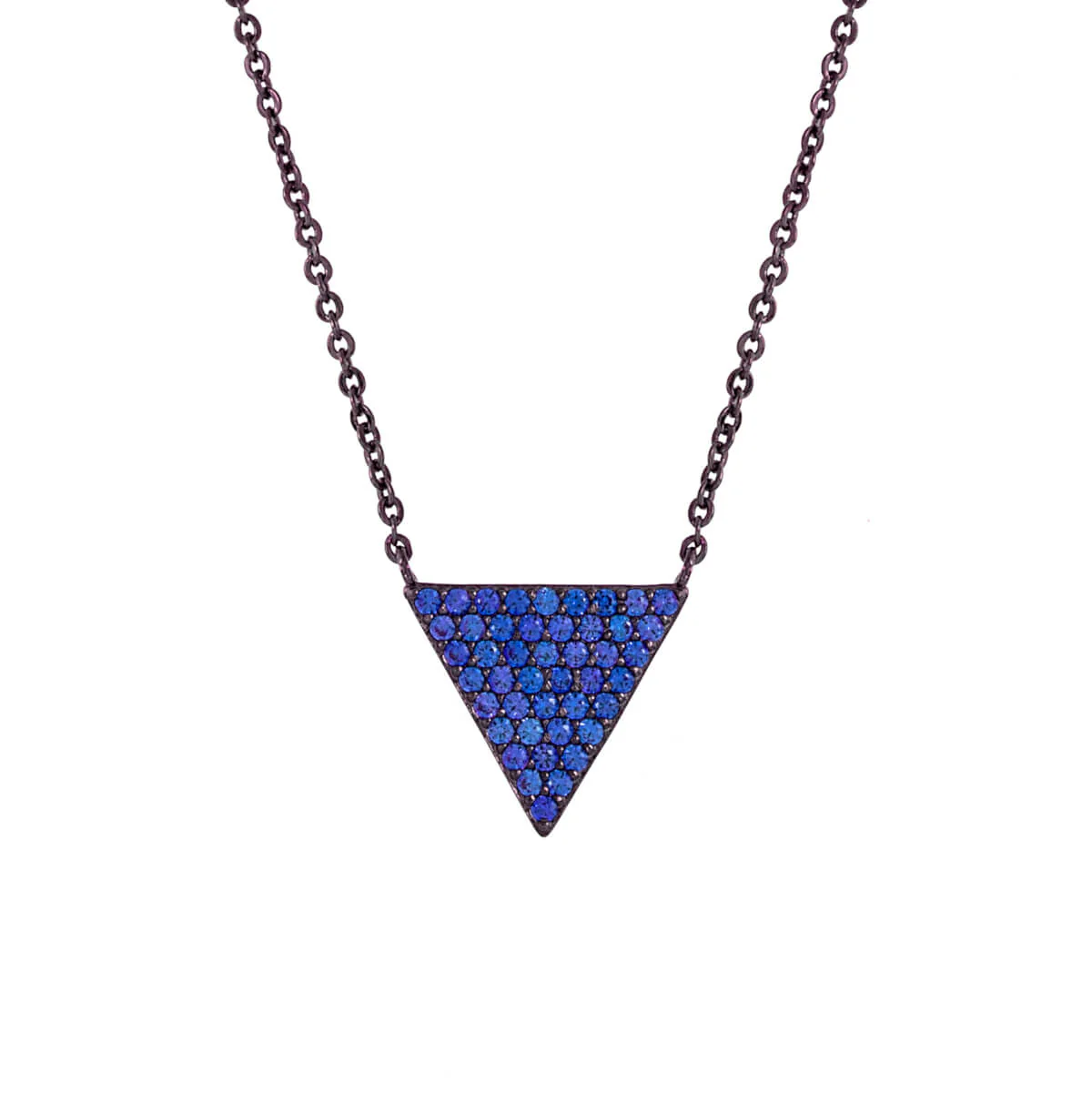 Elegant Confetti Women's 18K Black Gold Plated Blue CZ Simulated Diamond Pave Triangle Pendant Necklace 18k Black Gold