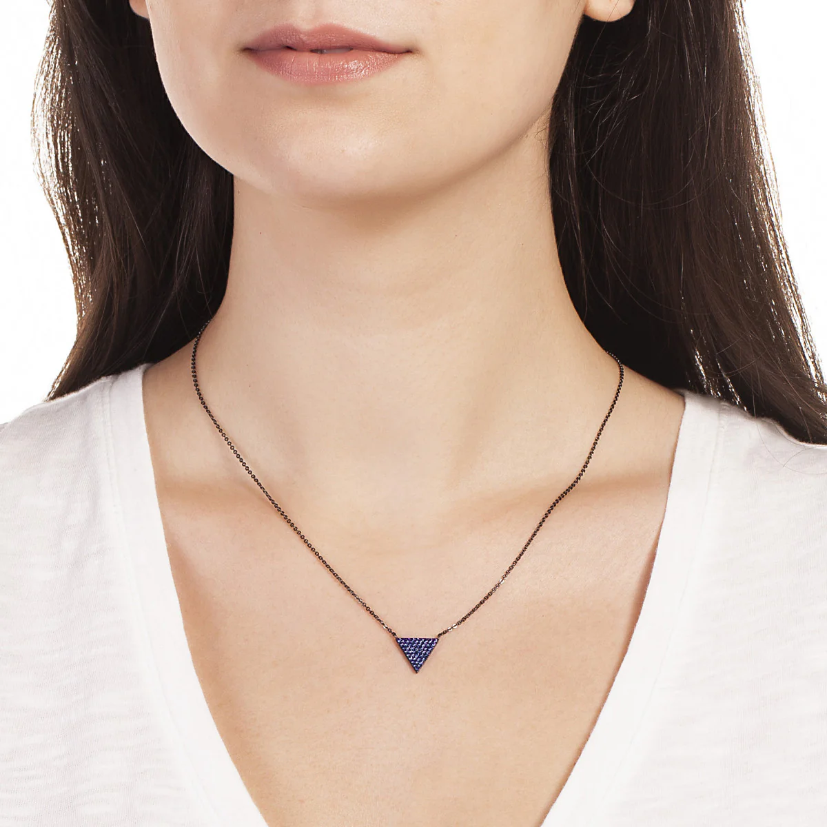Elegant Confetti Women's 18K Black Gold Plated Blue CZ Simulated Diamond Pave Triangle Pendant Necklace 18k Black Gold - Image 2