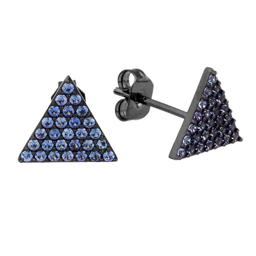Elegant Confetti Women's 18K Black Gold Plated Blue CZ Simulated Diamond Pave Triangle Stud Earrings 18k Black Gold