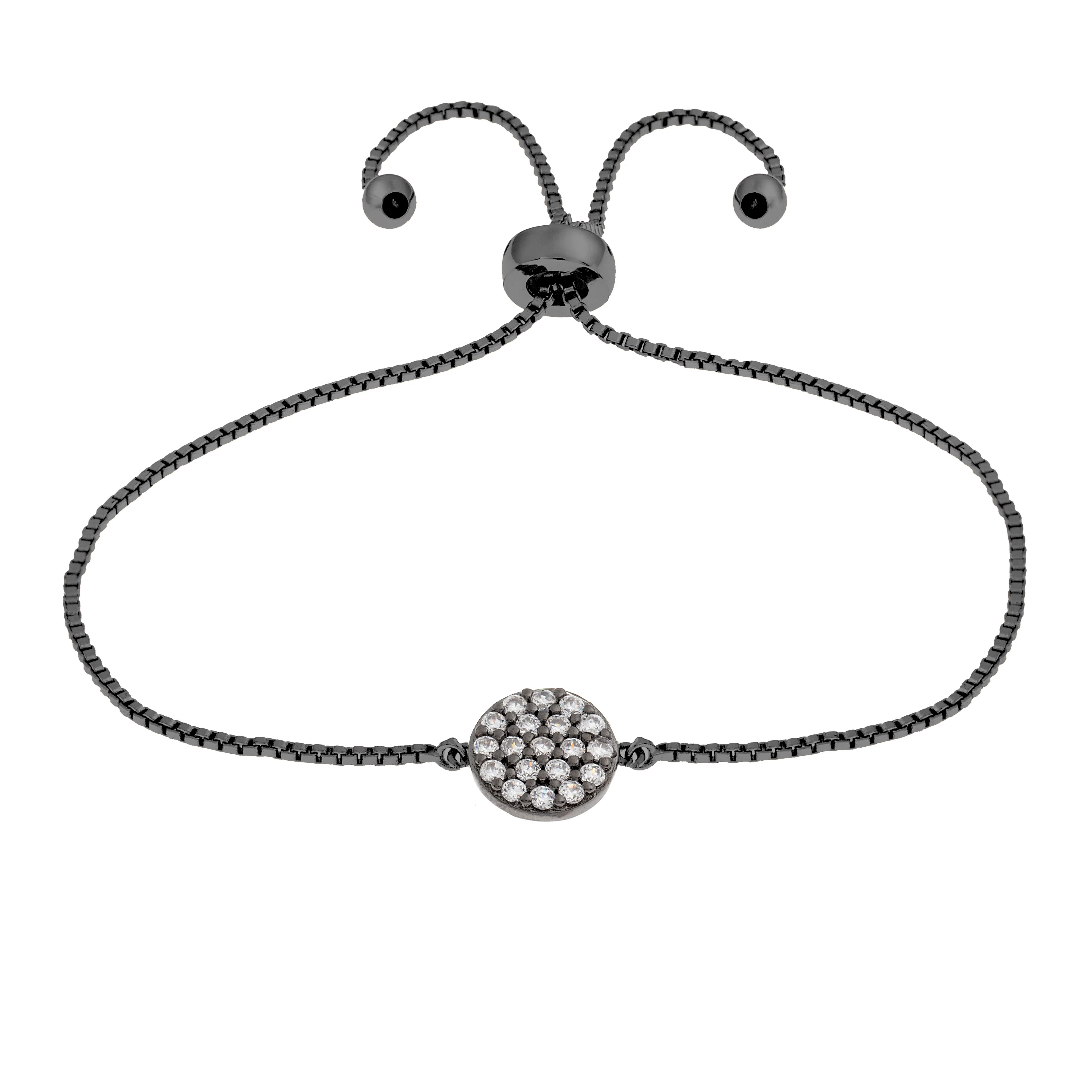 Elegant Confetti Women's 18K Black Gold Plated CZ Simulated Diamond Circle Adjustable Bolo Bracelet 18k Black Gold