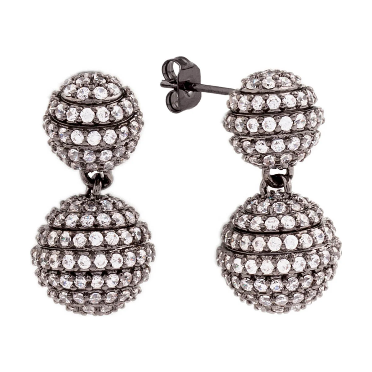 Elegant Confetti Women's 18K Black Gold Plated CZ Simulated Diamond Pave Ball Drop Statement Earrings 18k Black Gold