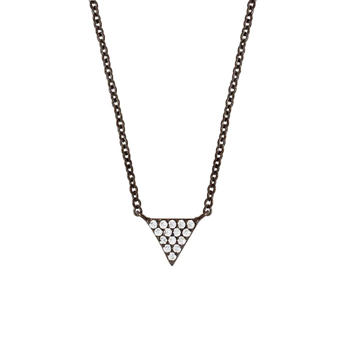 Elegant Confetti Women's 18K Black Gold Plated CZ Simulated Diamond Pave Mini Triangle Pendant Necklace 18k Black Gold