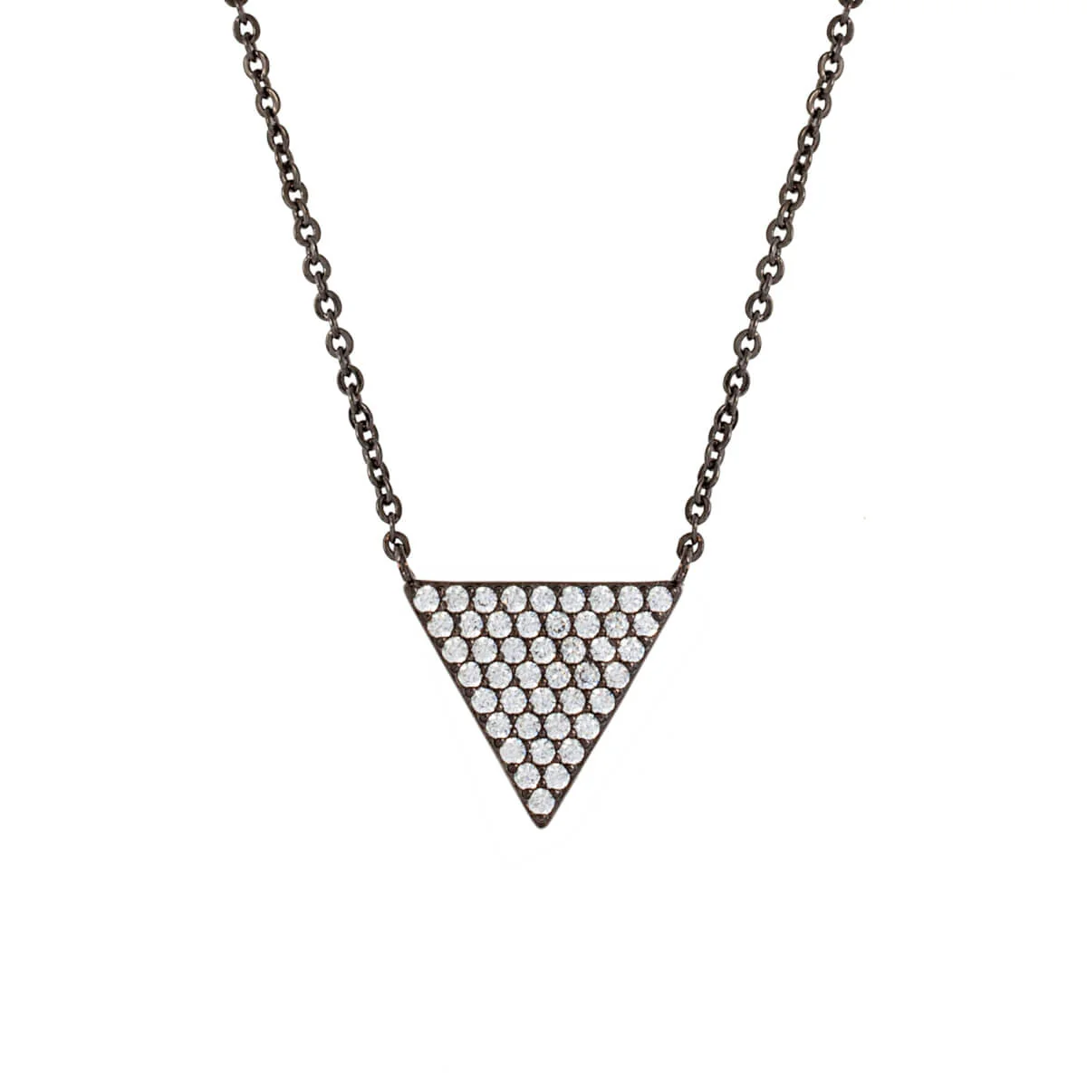 Elegant Confetti Women's 18K Black Gold Plated CZ Simulated Diamond Pave Triangle Pendant Necklace 18k Black Gold