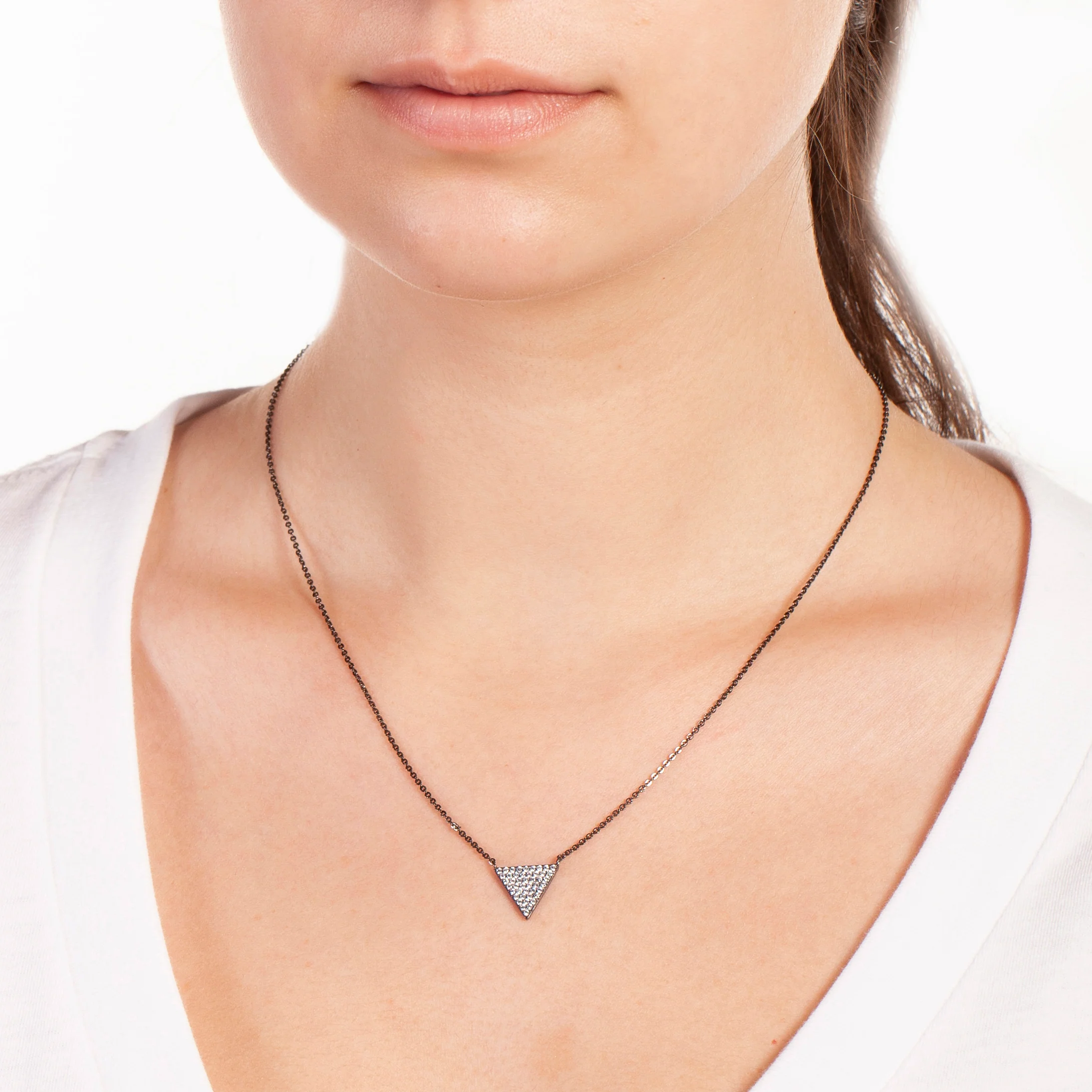 Elegant Confetti Women's 18K Black Gold Plated CZ Simulated Diamond Pave Triangle Pendant Necklace 18k Black Gold - Image 2