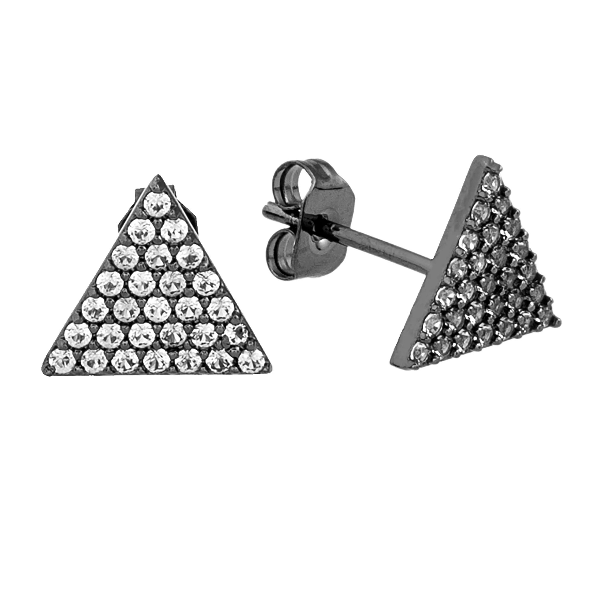 Elegant Confetti Women's 18K Black Gold Plated CZ Simulated Diamond Pave Triangle Stud Earrings 18k Black Gold