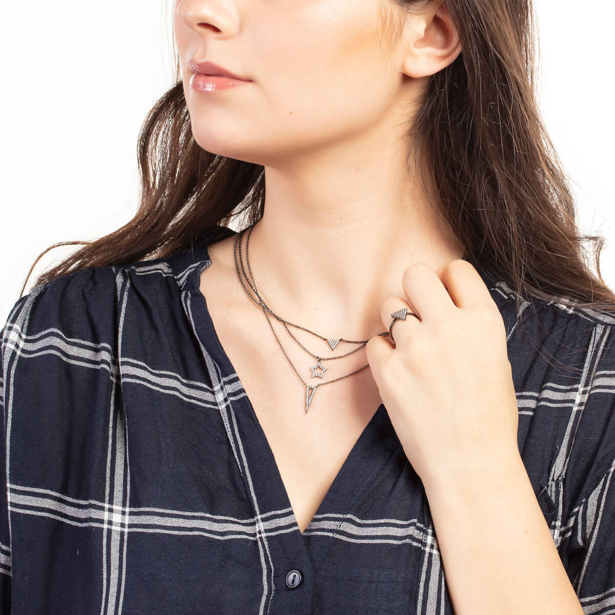 Elegant Confetti Women's 18K Black Gold Plated CZ Simulated Diamond Star Pendant Necklace 18k Black Gold - Image 3