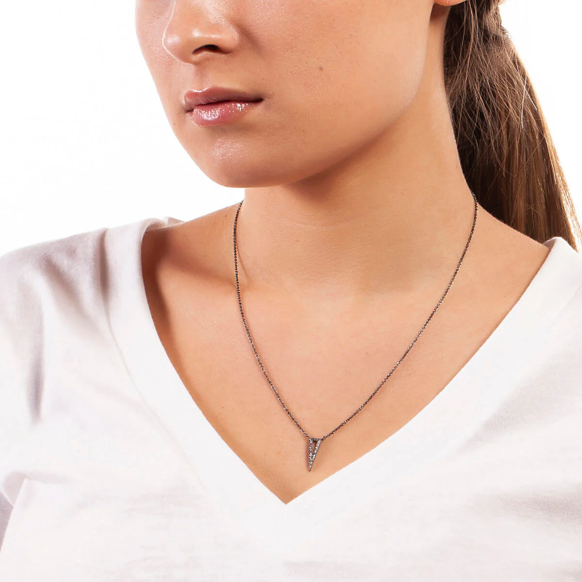 Elegant Confetti Women's 18K Black Gold Plated CZ Simulated Diamond Triangle Pendant Necklace 18k Black Gold - Image 2