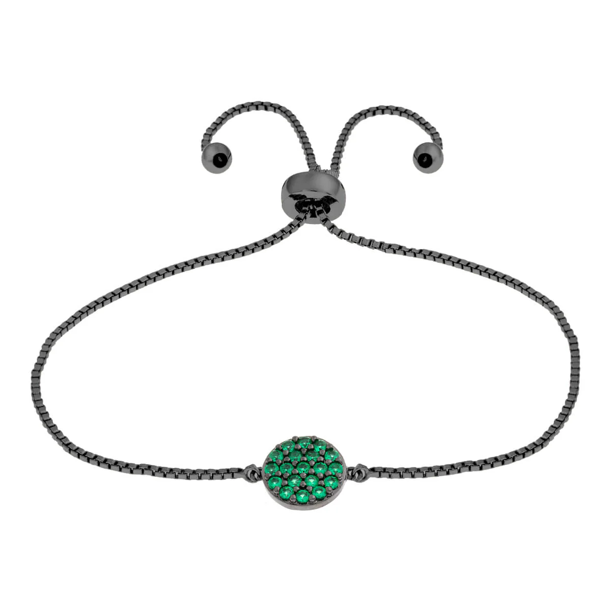 Elegant Confetti Women's 18K Black Gold Plated Green CZ Simulated Diamond Circle Adjustable Bolo Bracelet 18k Black Gold