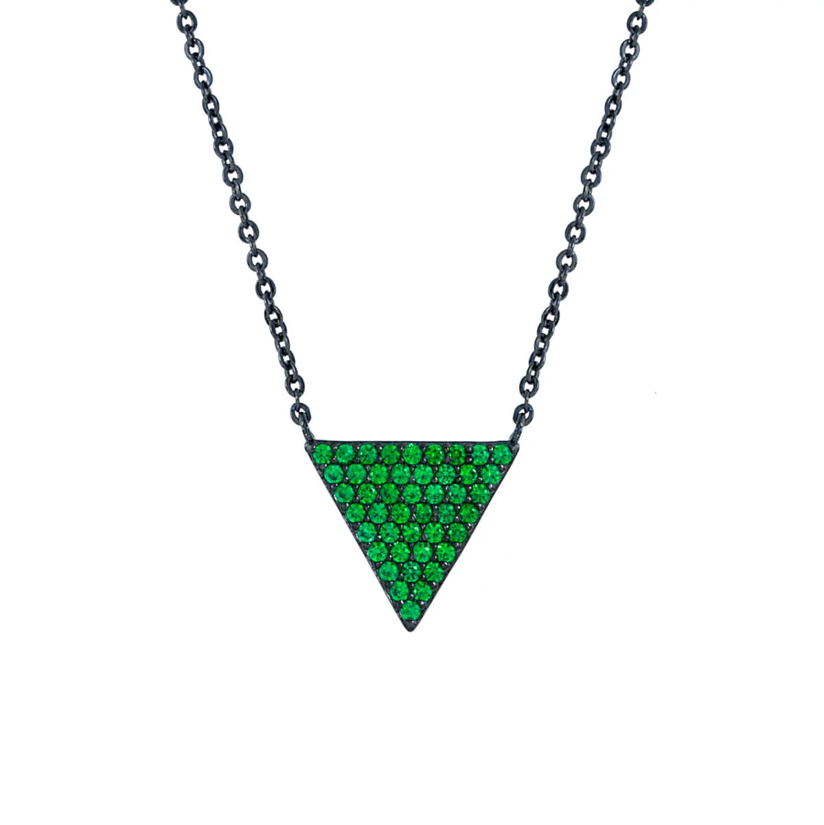 Elegant Confetti Women's 18K Black Gold Plated Green CZ Simulated Diamond Pave Triangle Pendant Necklace 18k Black Gold