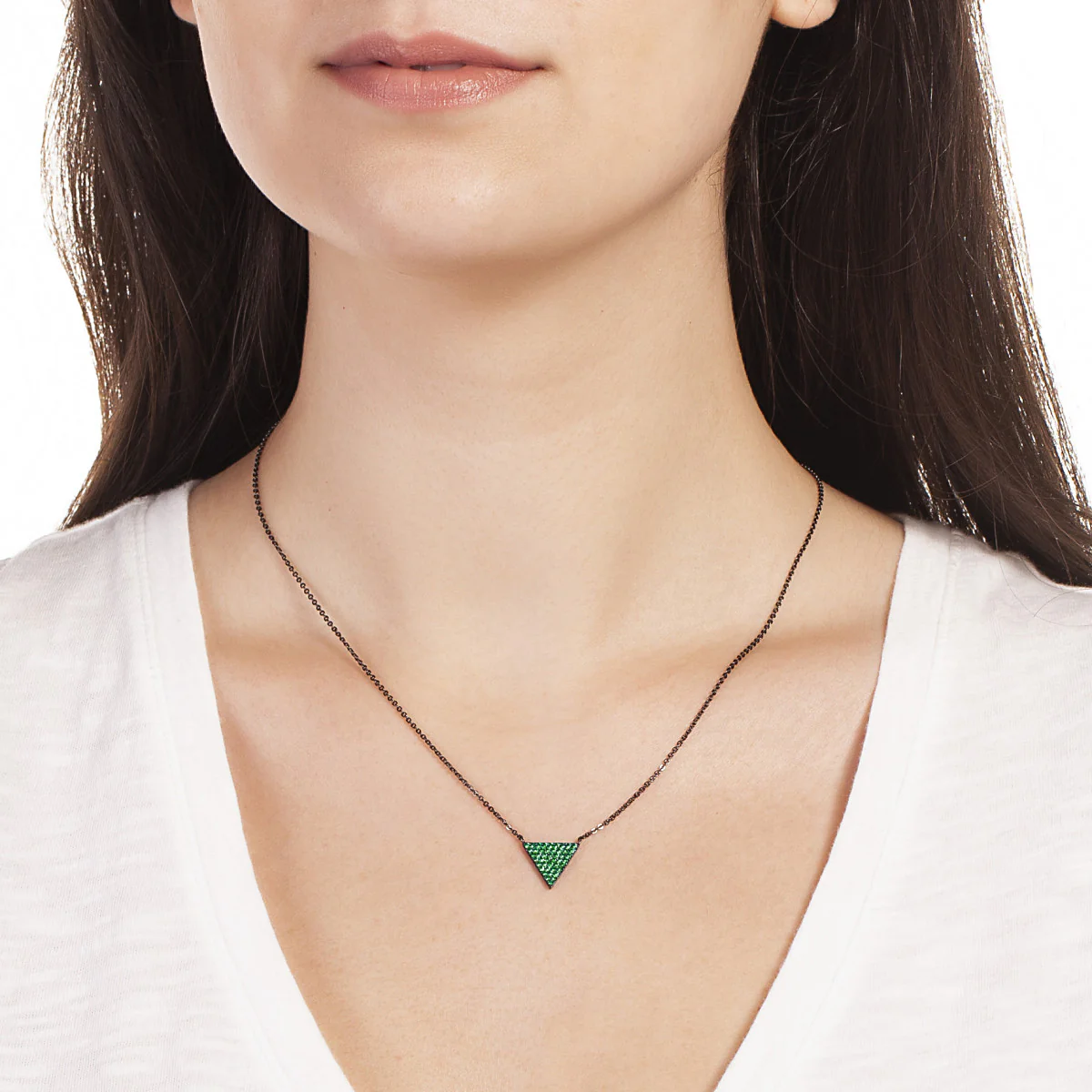 Elegant Confetti Women's 18K Black Gold Plated Green CZ Simulated Diamond Pave Triangle Pendant Necklace 18k Black Gold - Image 2