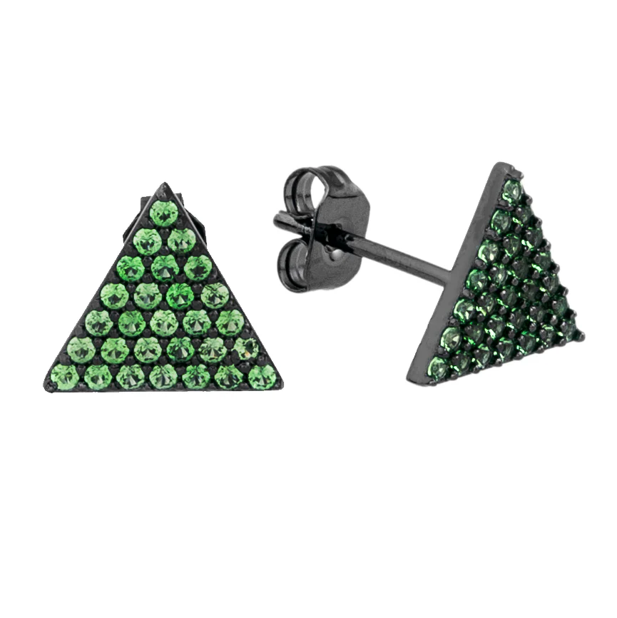 Elegant Confetti Women's 18K Black Gold Plated Green CZ Simulated Diamond Pave Triangle Stud Earrings 18k Black Gold