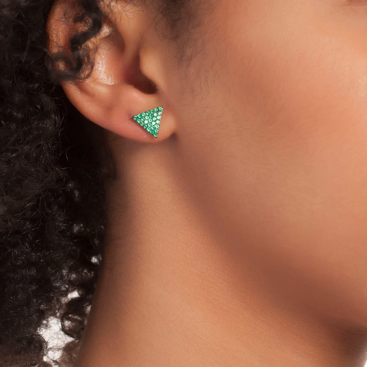 Elegant Confetti Women's 18K Black Gold Plated Green CZ Simulated Diamond Pave Triangle Stud Earrings 18k Black Gold - Image 2