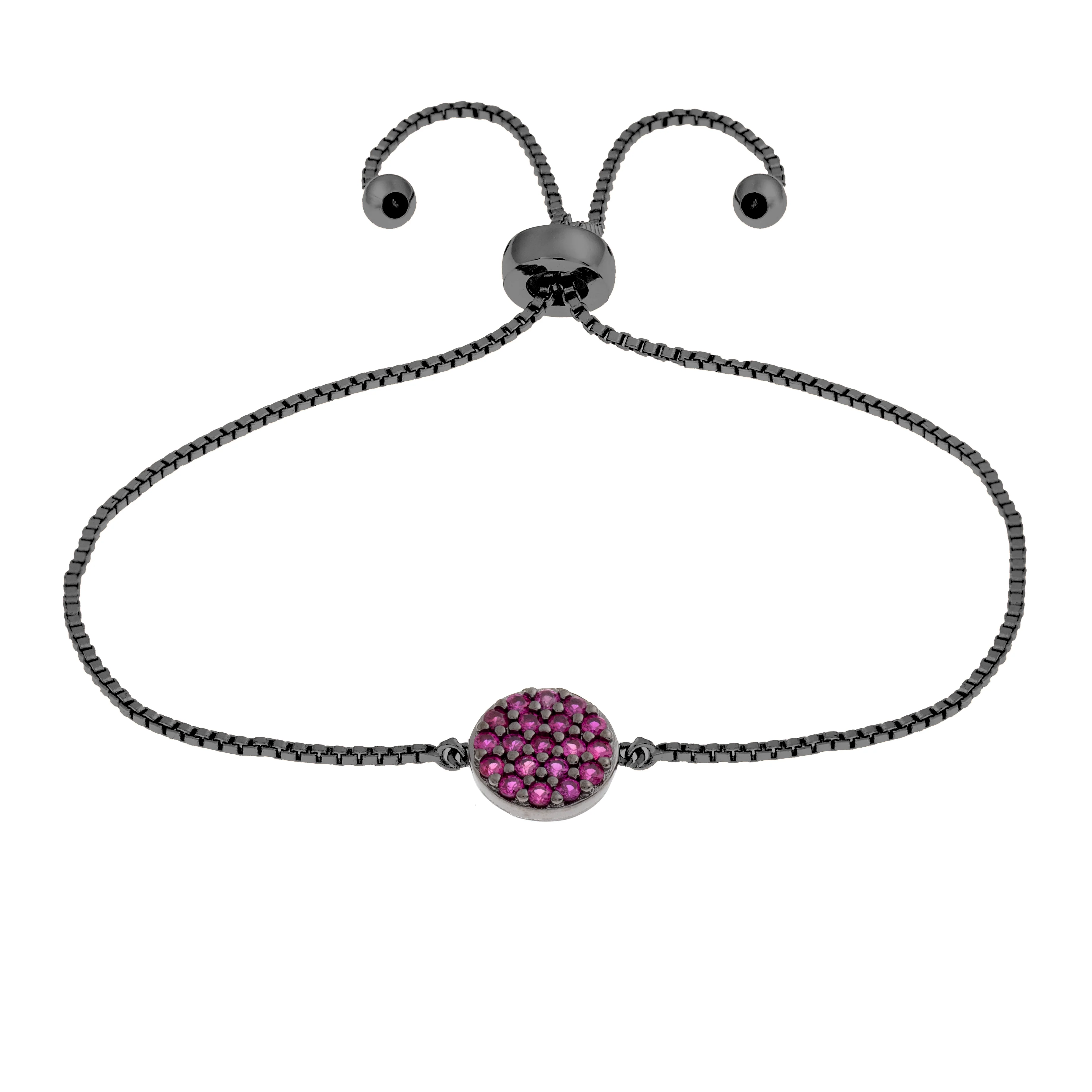 Elegant Confetti Women's 18K Black Gold Plated Pink CZ Simulated Diamond Circle Adjustable Bolo Bracelet 18k Black Gold