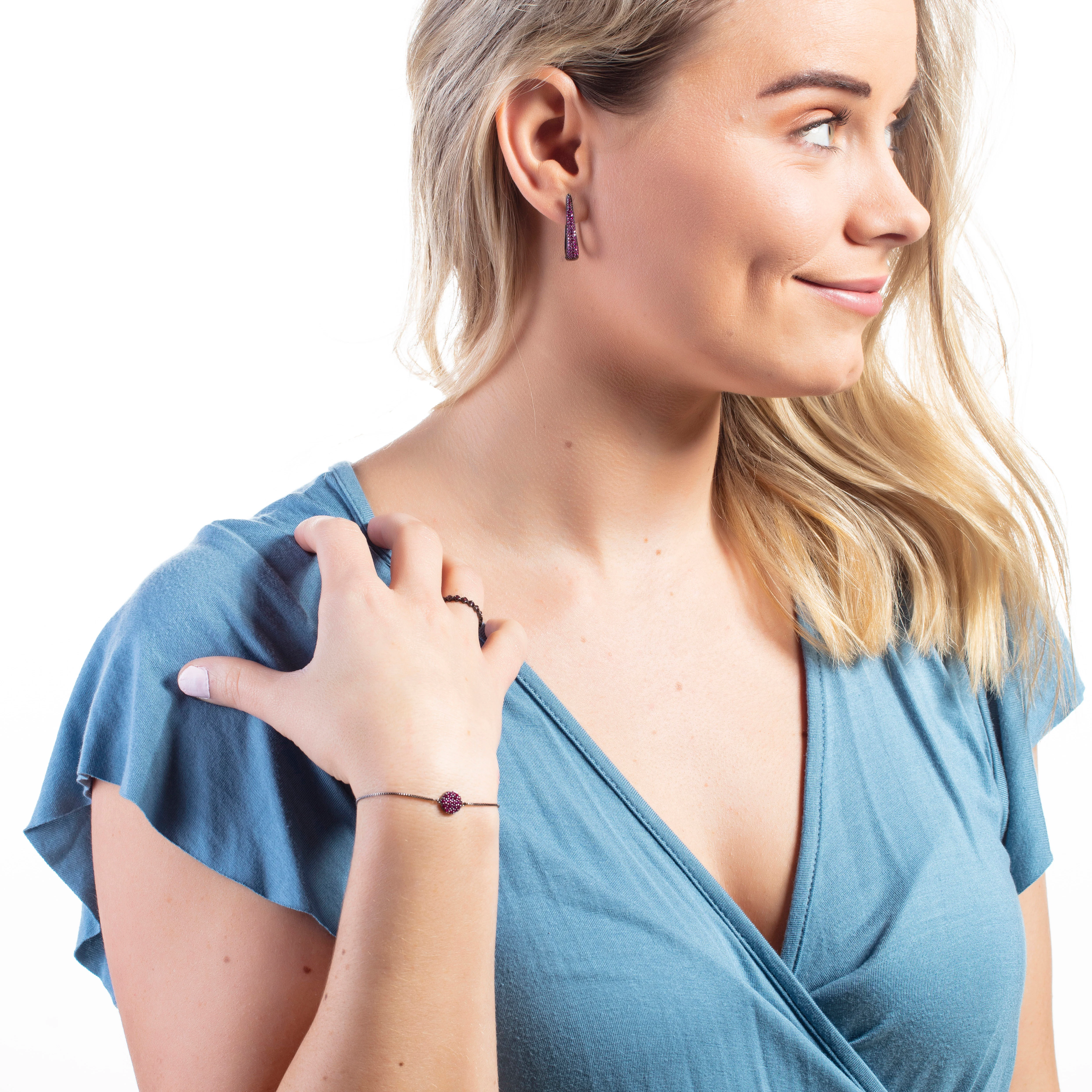 Elegant Confetti Women's 18K Black Gold Plated Pink CZ Simulated Diamond Circle Adjustable Bolo Bracelet 18k Black Gold - Image 3