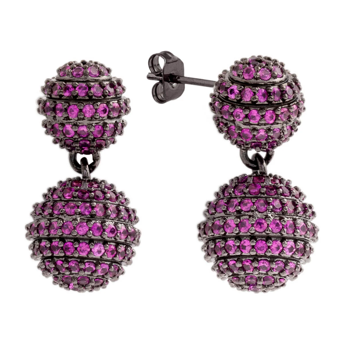 Elegant Confetti Women's 18K Black Gold Plated Pink CZ Simulated Diamond Pave Ball Drop Statement Earrings 18k Black Gold