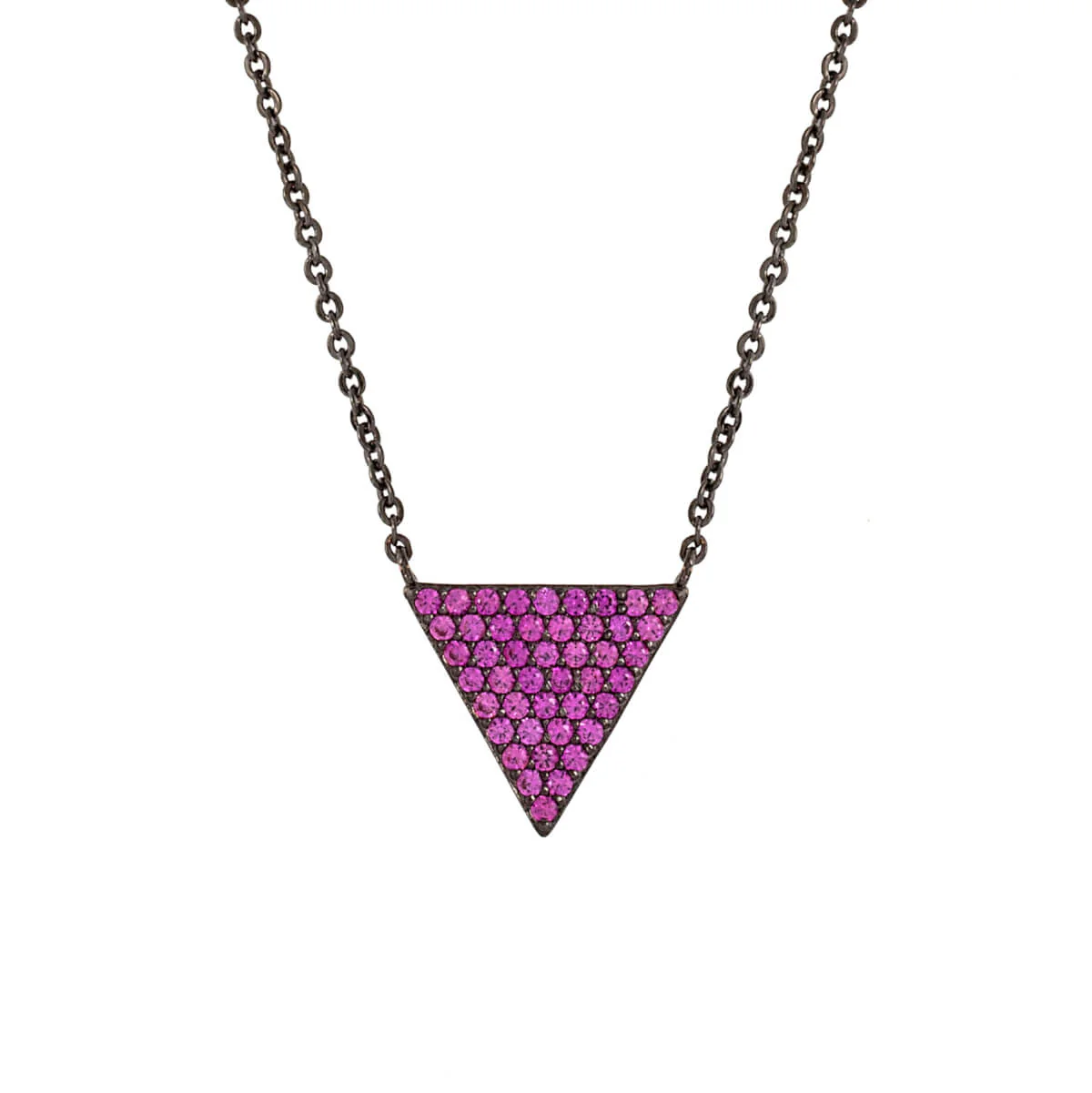 Elegant Confetti Women's 18K Black Gold Plated Pink CZ Simulated Diamond Pave Triangle Pendant Necklace 18k Black Gold