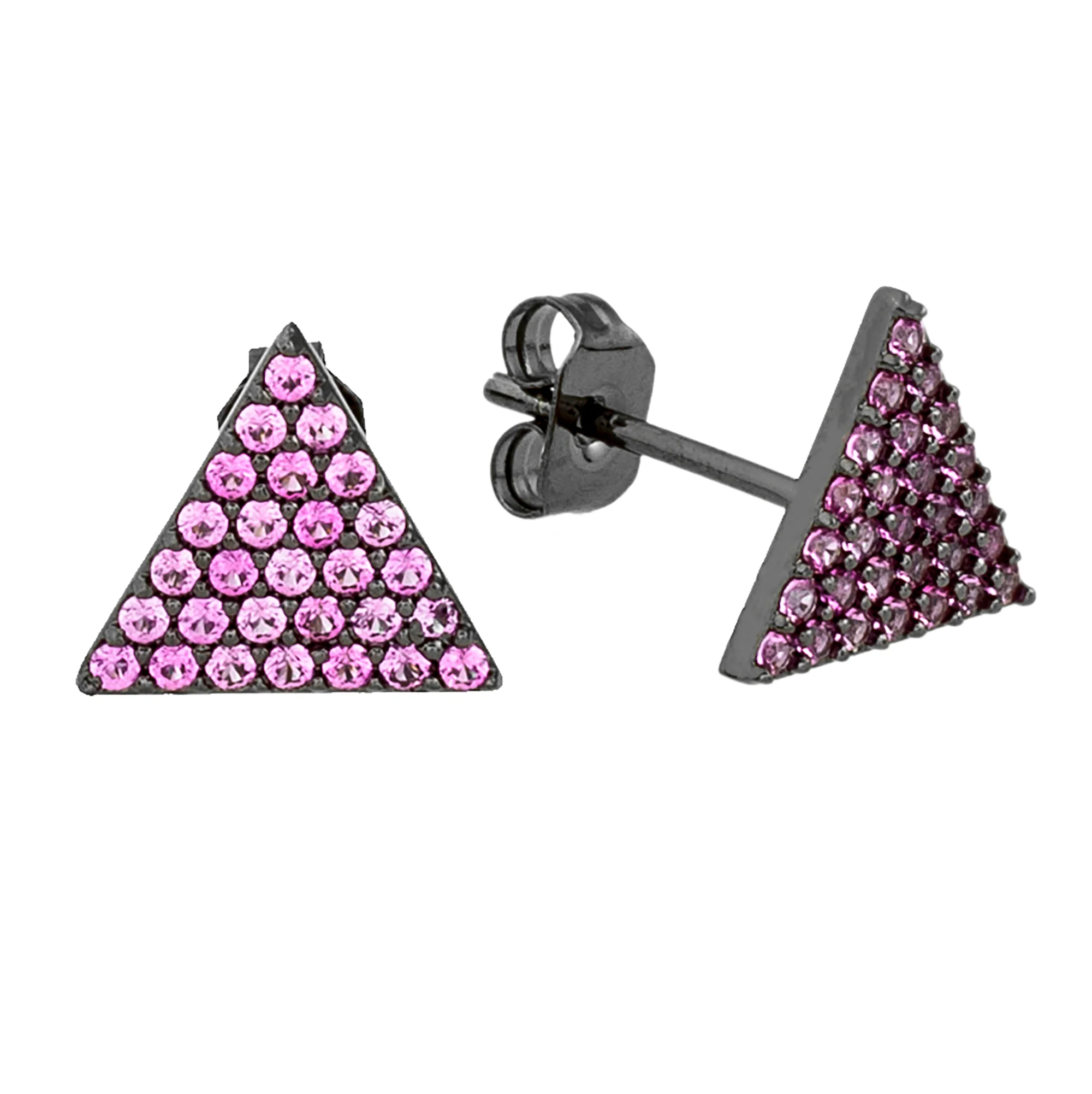 Elegant Confetti Women's 18K Black Gold Plated Pink CZ Simulated Diamond Pave Triangle Stud Earrings 18k Black Gold