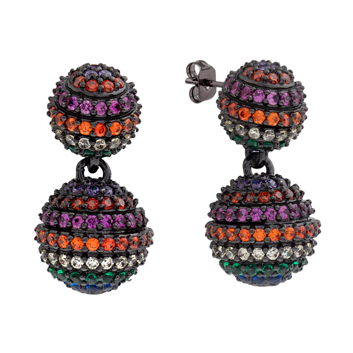Elegant Confetti Women's 18K Black Gold Plated Rainbow CZ Simulated Diamond Pave Ball Drop Statement Earrings 18k Black Gold