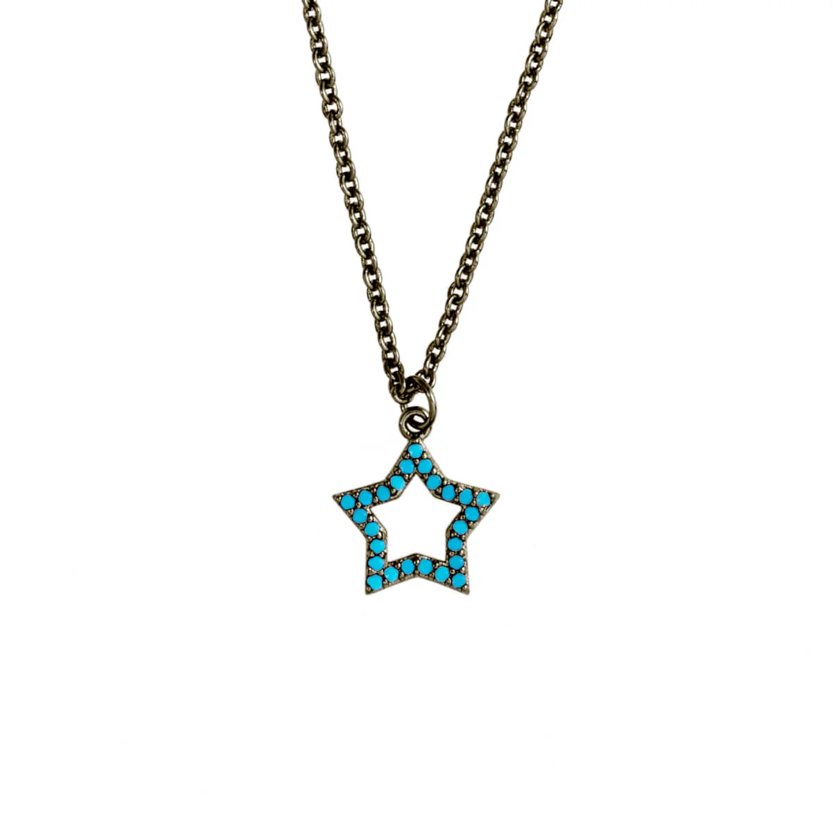 Elegant Confetti Women's 18K Black Gold Plated Simulated Turquoise Star Pendant Necklace 18k Black Gold