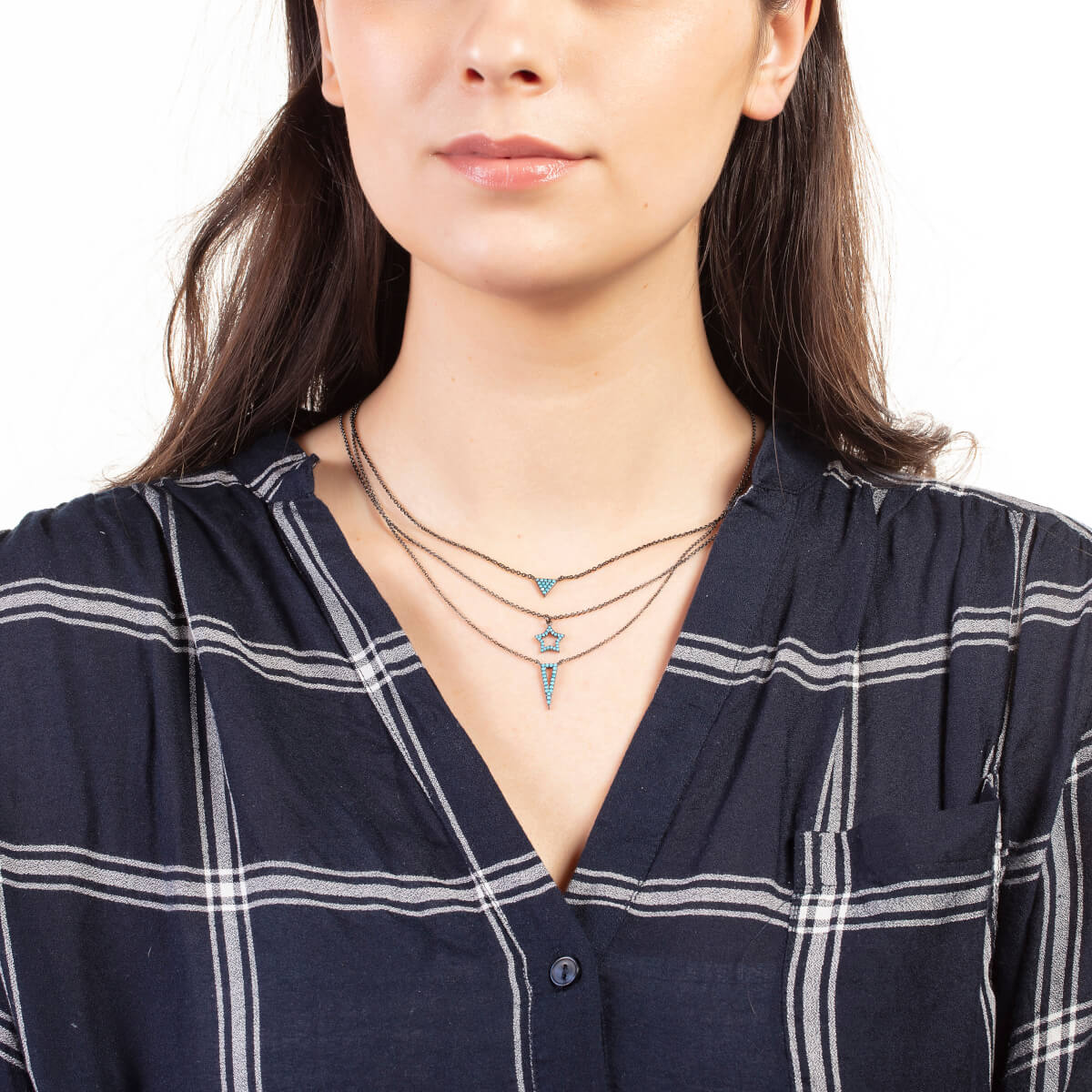 Elegant Confetti Women's 18K Black Gold Plated Simulated Turquoise Star Pendant Necklace 18k Black Gold - Image 3