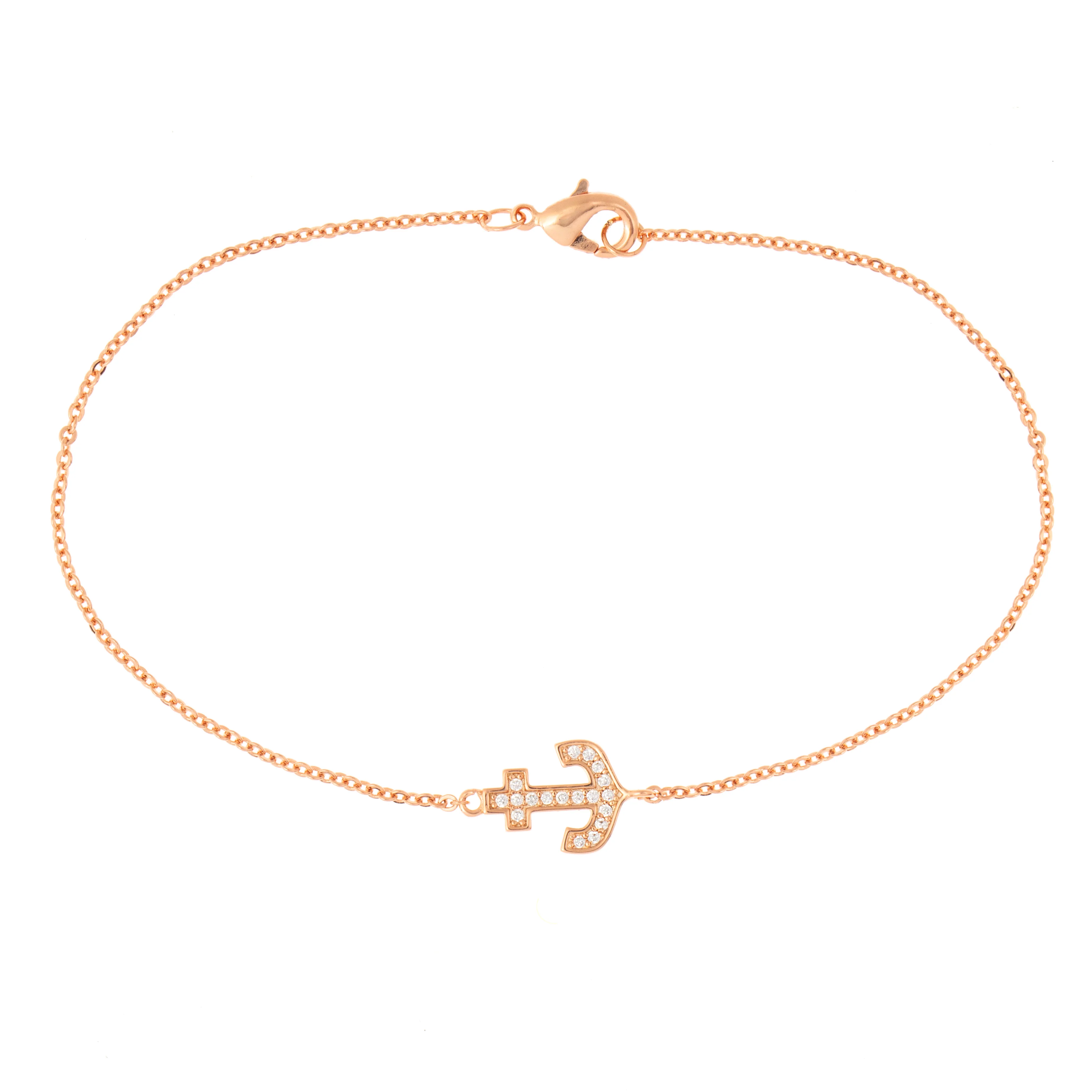 Elegant Confetti Women's 18K Rose Gold Plated CZ Simulated Diamond Anchor Pendant Bracelet 18k Rose Gold