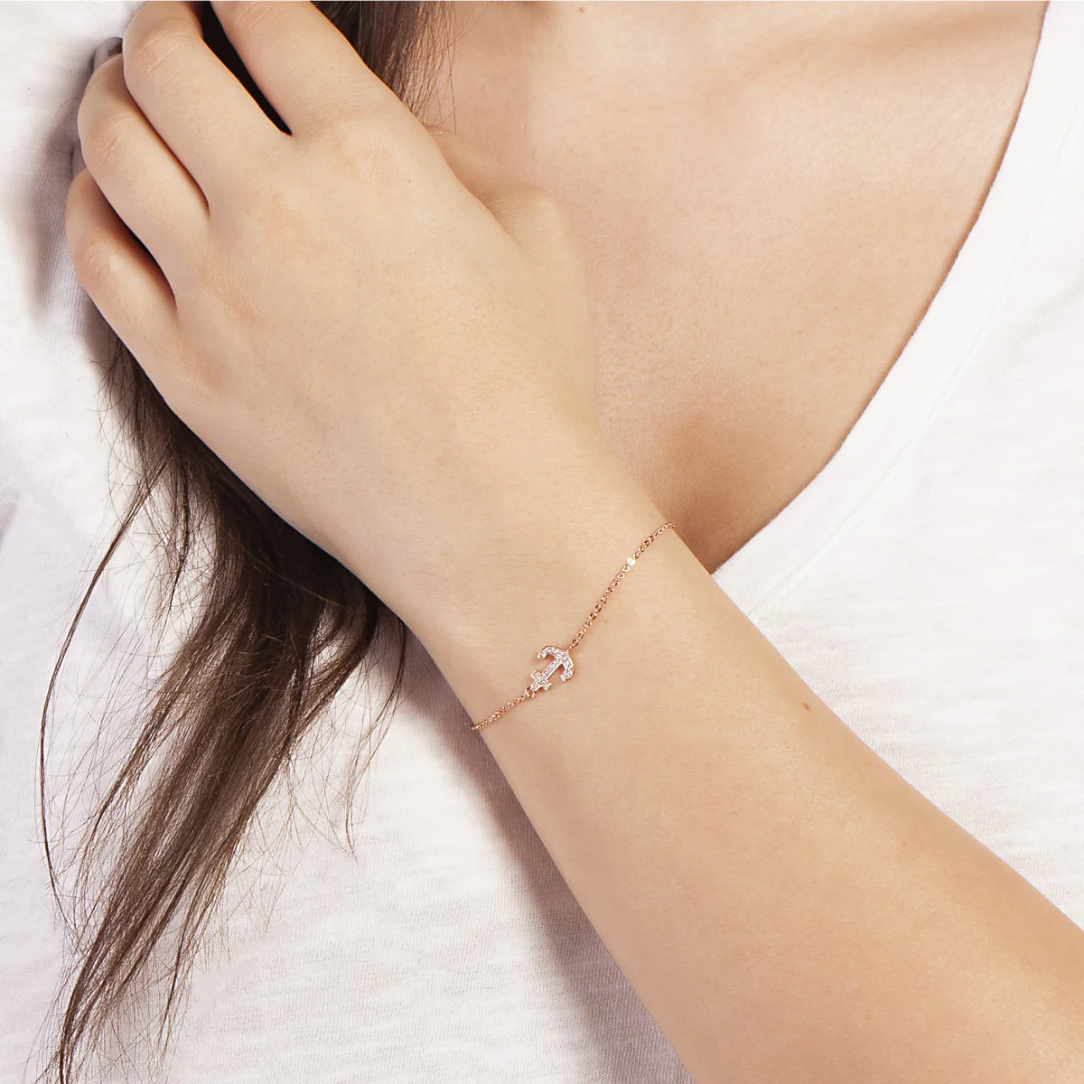 Elegant Confetti Women's 18K Rose Gold Plated CZ Simulated Diamond Anchor Pendant Bracelet 18k Rose Gold - Image 2