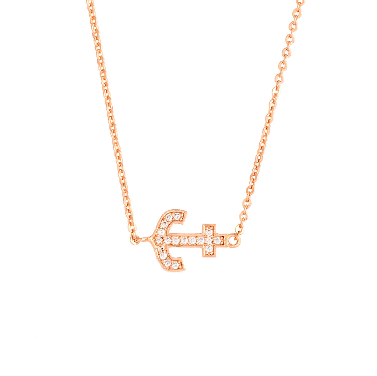 Elegant Confetti Women's 18K Rose Gold Plated CZ Simulated Diamond Anchor Pendant Necklace 18k Rose Gold