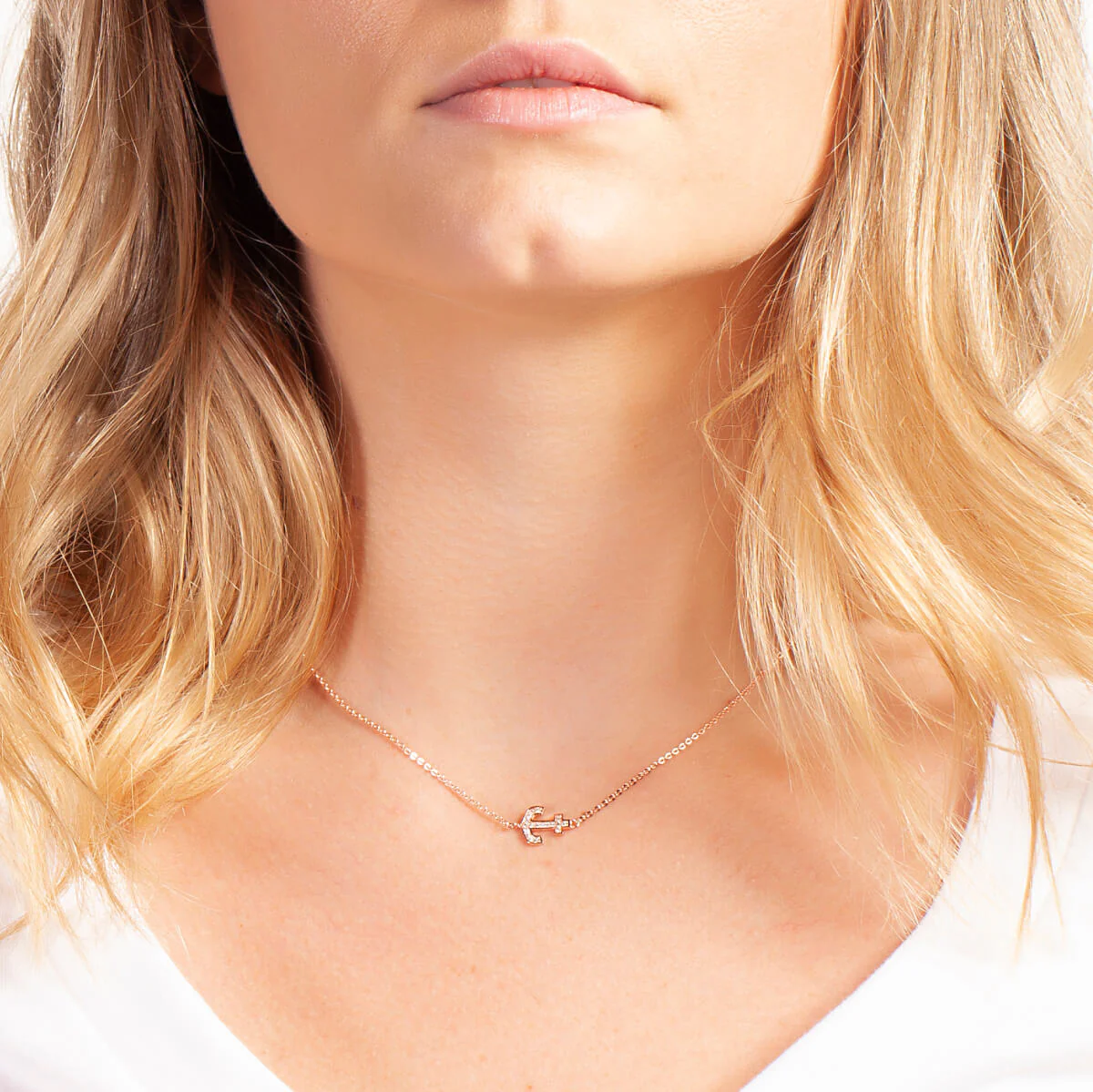 Elegant Confetti Women's 18K Rose Gold Plated CZ Simulated Diamond Anchor Pendant Necklace 18k Rose Gold - Image 2
