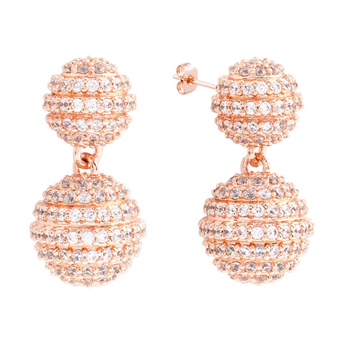 Elegant Confetti Women's 18K Rose Gold Plated CZ Simulated Diamond Pave Ball Drop Statement Earrings 18k Rose Gold