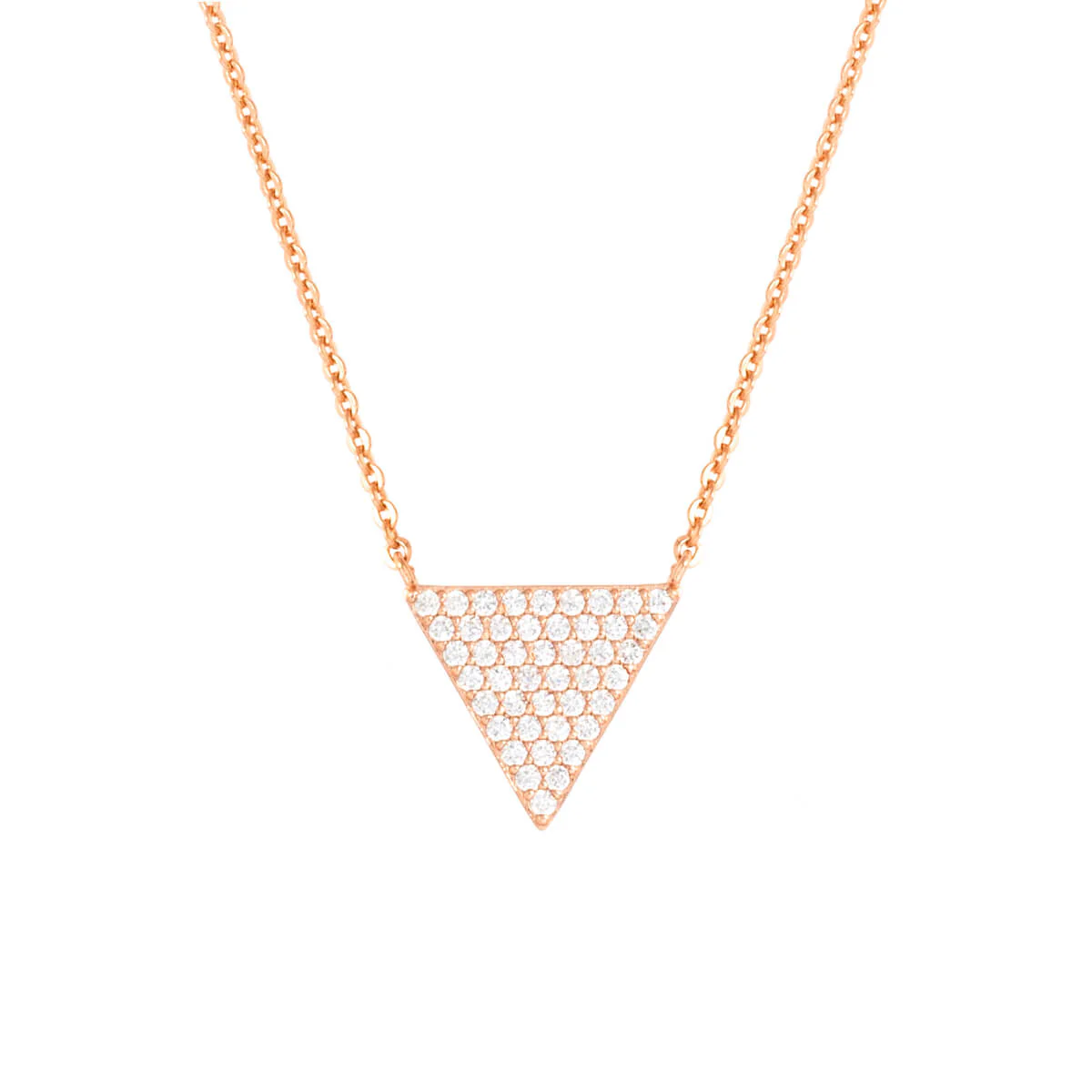 Elegant Confetti Women's 18K Rose Gold Plated CZ Simulated Diamond Pave Triangle Pendant Necklace 18k Rose Gold