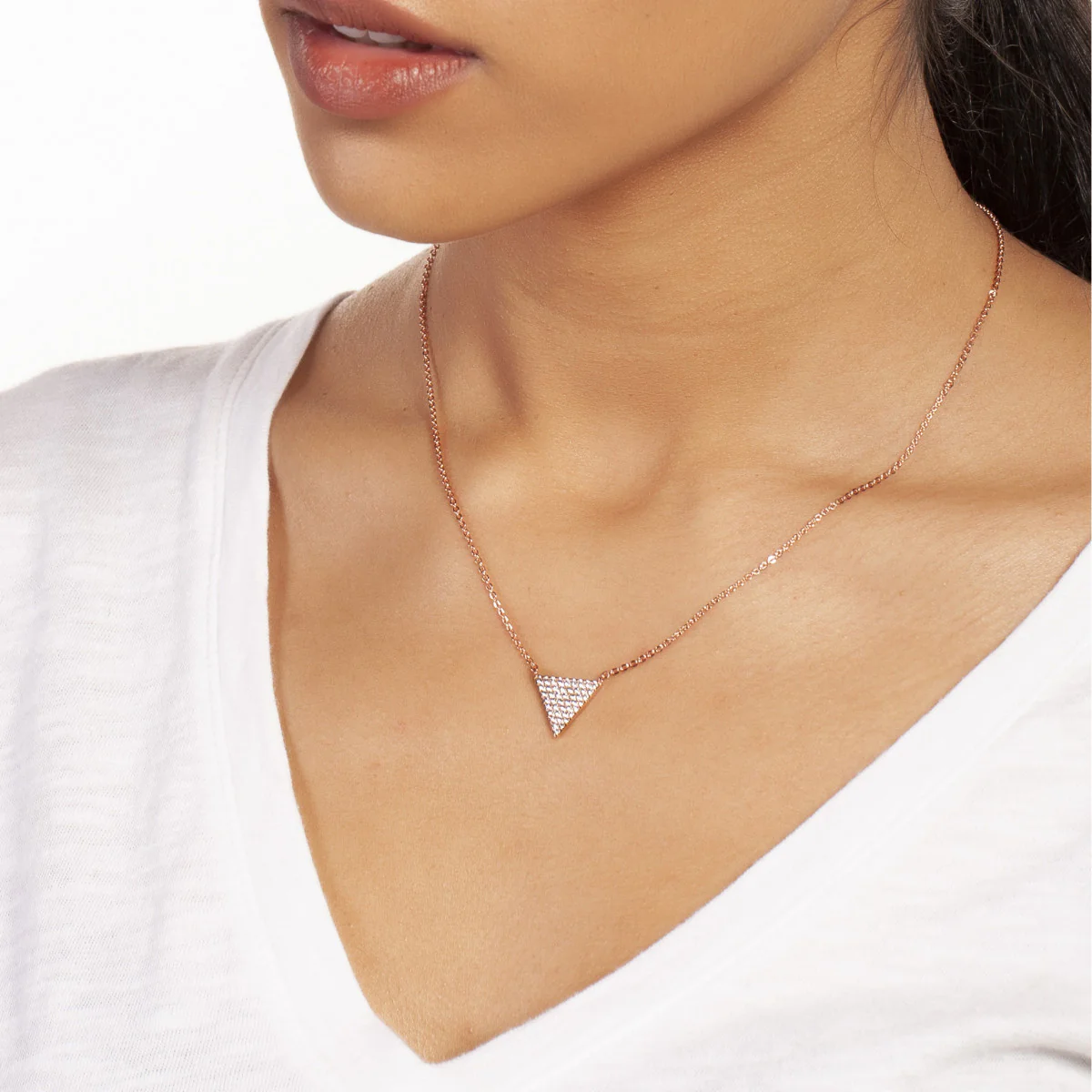 Elegant Confetti Women's 18K Rose Gold Plated CZ Simulated Diamond Pave Triangle Pendant Necklace 18k Rose Gold - Image 2
