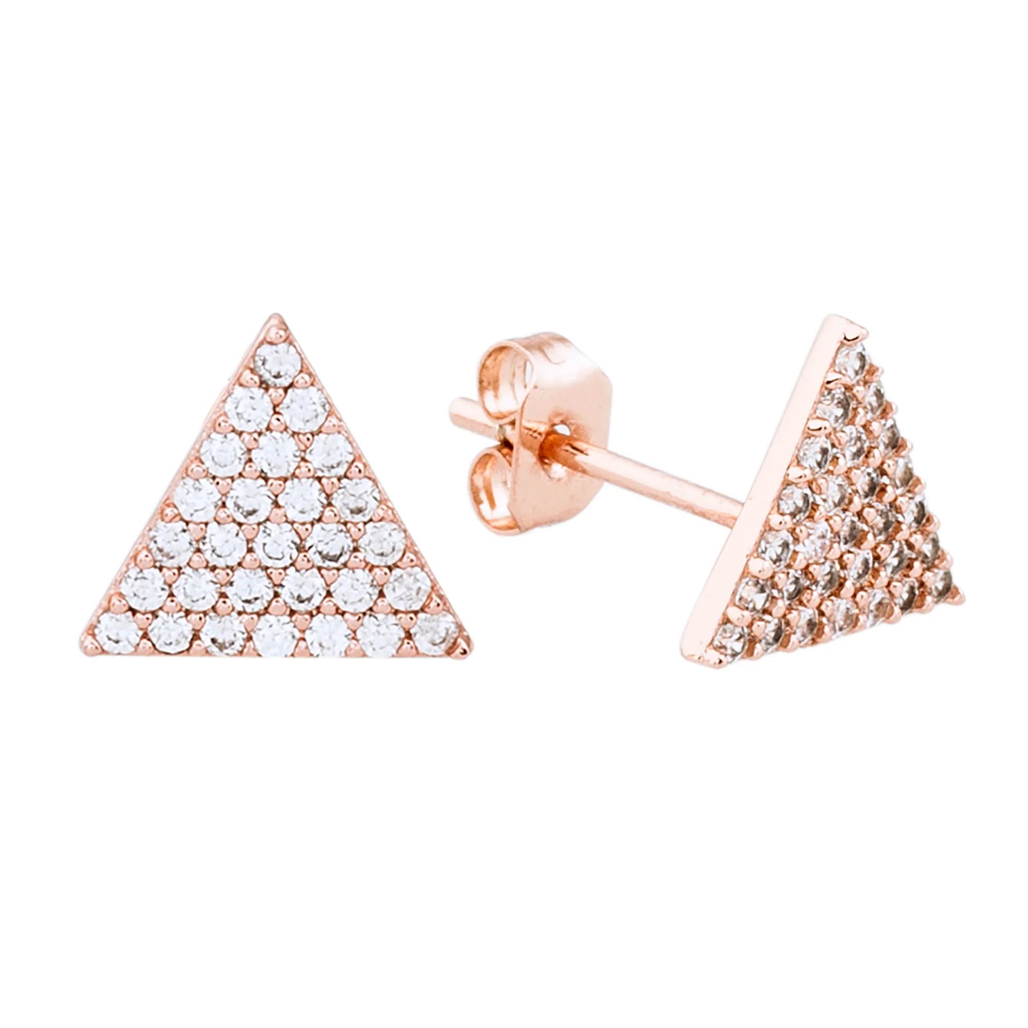 Elegant Confetti Women's 18K Rose Gold Plated CZ Simulated Diamond Pave Triangle Stud Earrings 18k Rose Gold