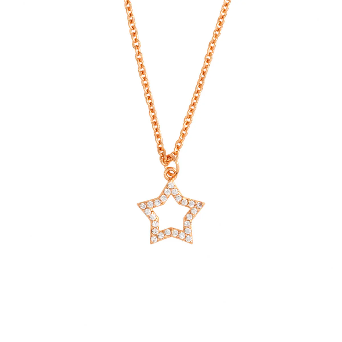 Elegant Confetti Women's 18K Rose Gold Plated CZ Simulated Diamond Star Pendant Necklace 18k Rose Gold