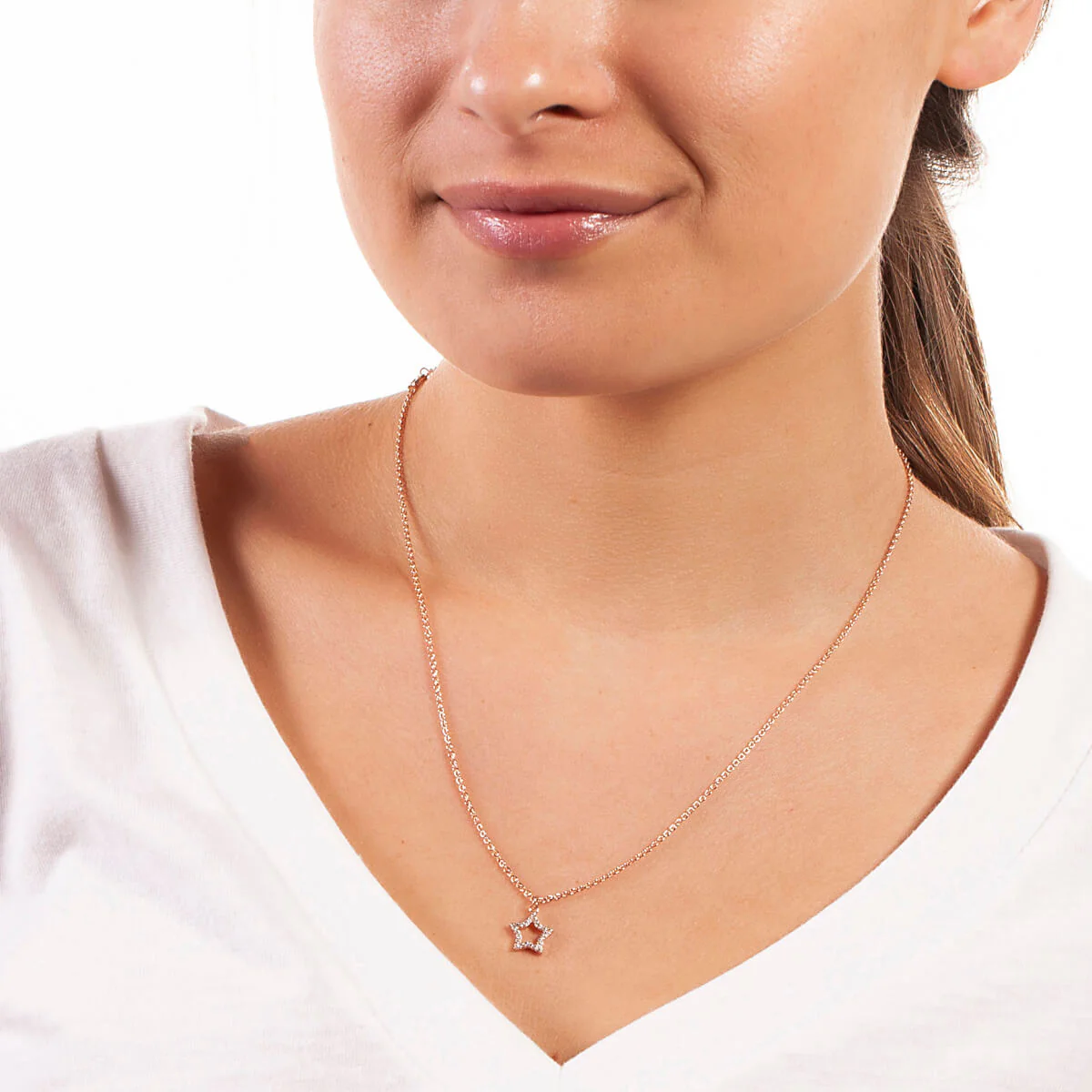 Elegant Confetti Women's 18K Rose Gold Plated CZ Simulated Diamond Star Pendant Necklace 18k Rose Gold - Image 2