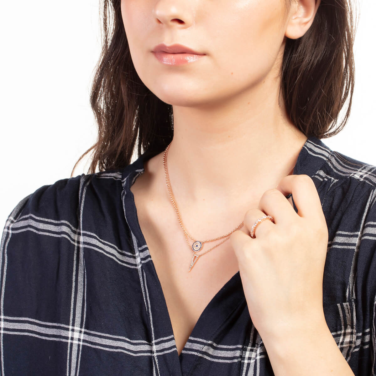 Elegant Confetti Women's 18K Rose Gold Plated CZ Simulated Diamond Triangle Pendant Necklace 18k Rose Gold - Image 3