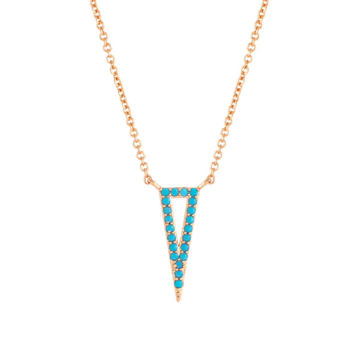Elegant Confetti Women's 18K Rose Gold Plated Simulated Turquoise Triangle Pendant Necklace 18k Rose Gold