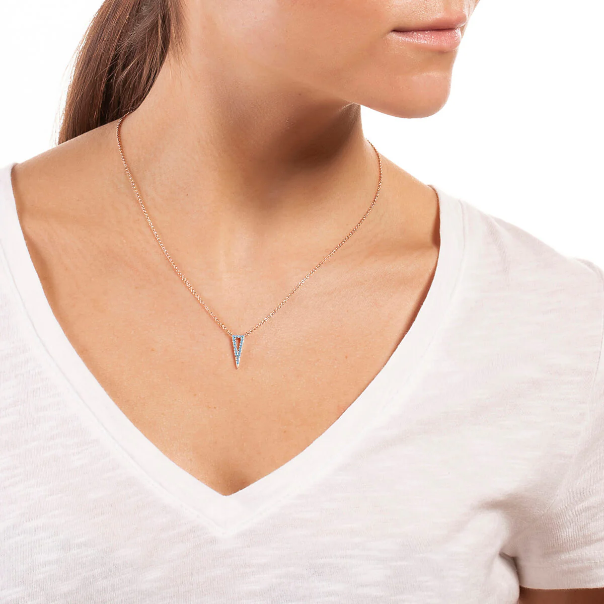 Elegant Confetti Women's 18K Rose Gold Plated Simulated Turquoise Triangle Pendant Necklace 18k Rose Gold - Image 2